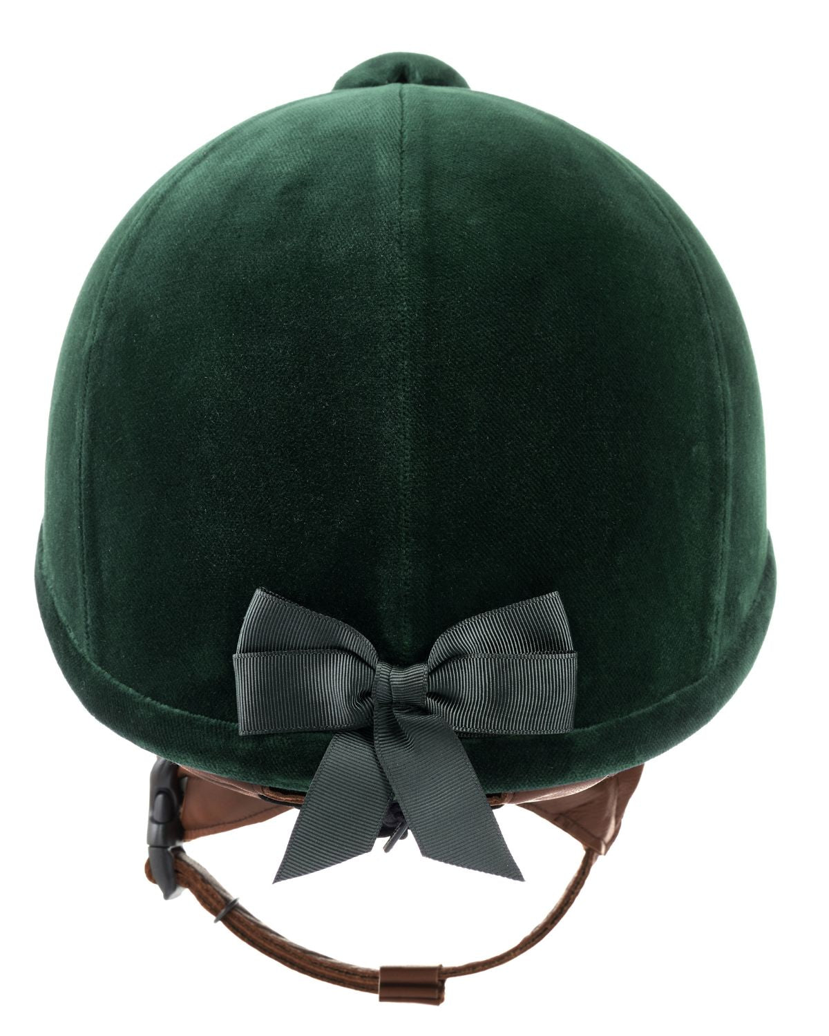 Charles Owen Hampton Green Velvet Riding Helmet with Bow. Elegant equestrian headwear for competitions and hunt field.