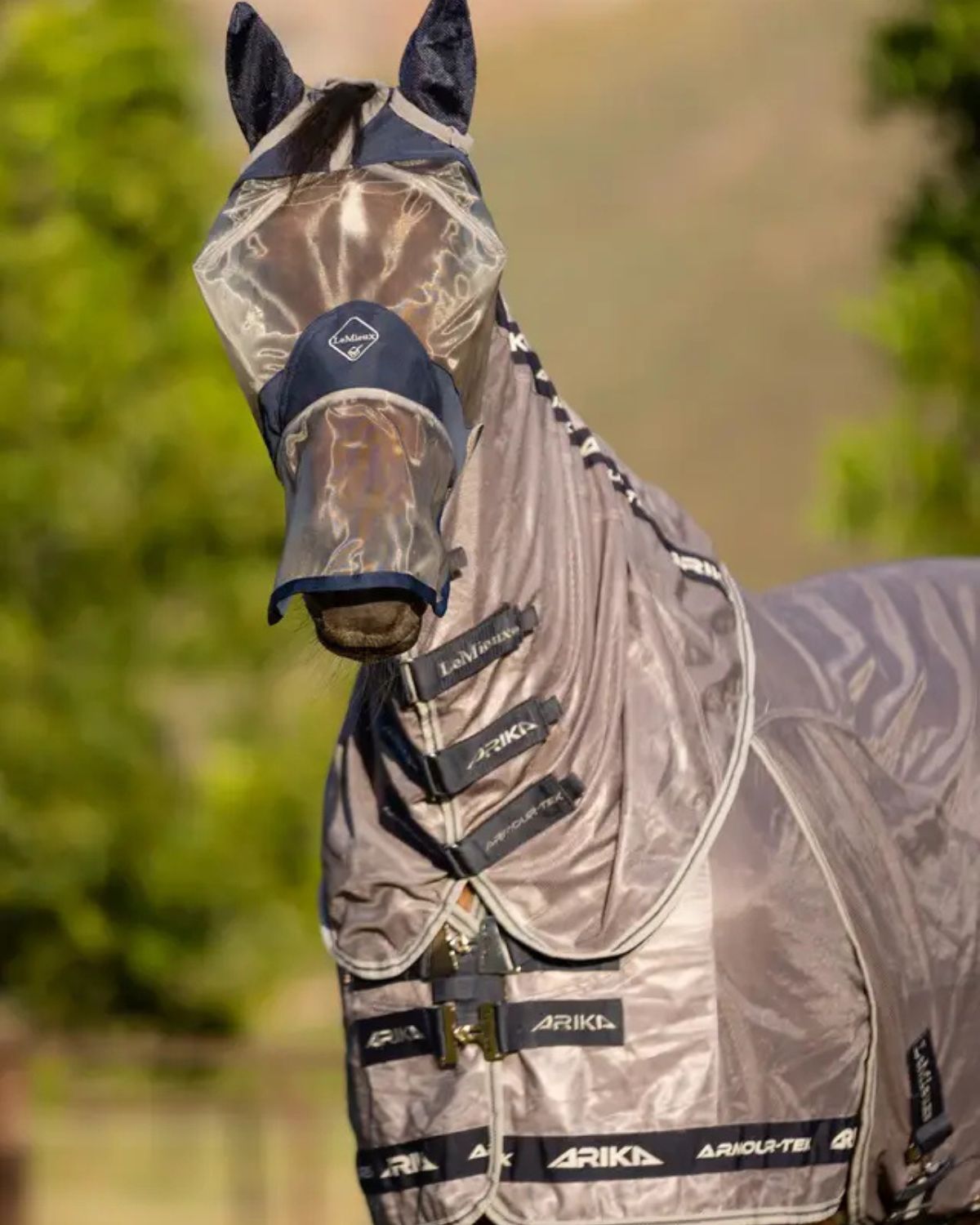 LEMIEUX Armourshield Pro Full Fly Mask Navy: Horse fly mask with UV protection, full face coverage for equine comfort.