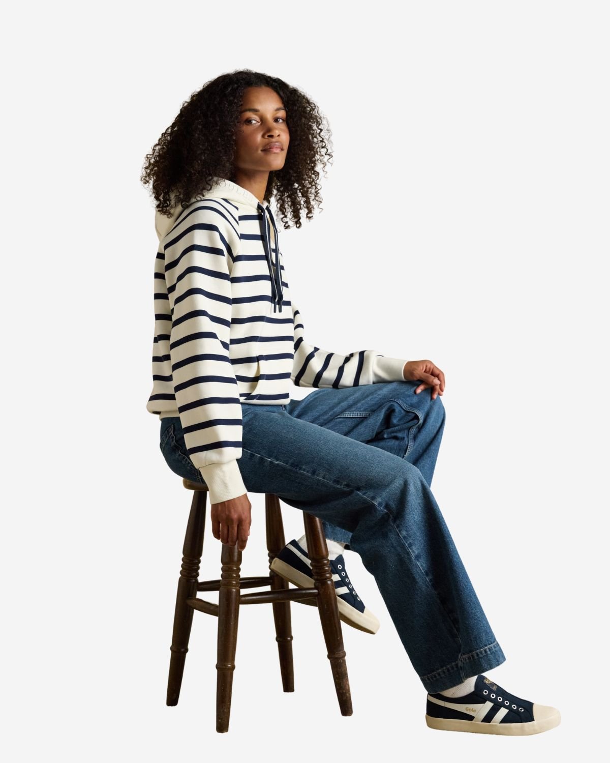 Joules Milbourne Cream & Navy Striped Cotton Blend Hoodie | Equiflair