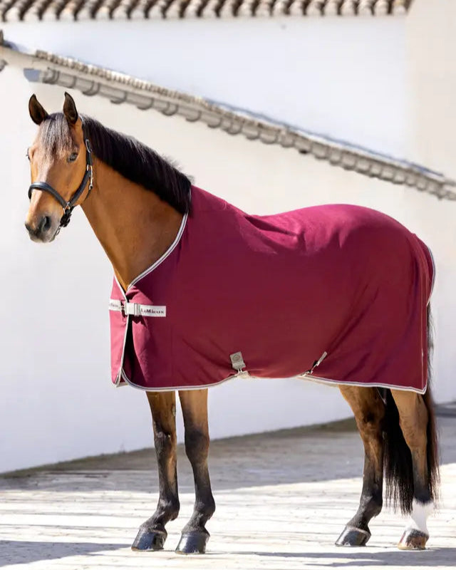 LeMieux Arika Jersey-Tek Fleece Horse Rug - Burgundy | Burgundy horse rug for layering, travel, shows, providing cosy warmth and comfort.