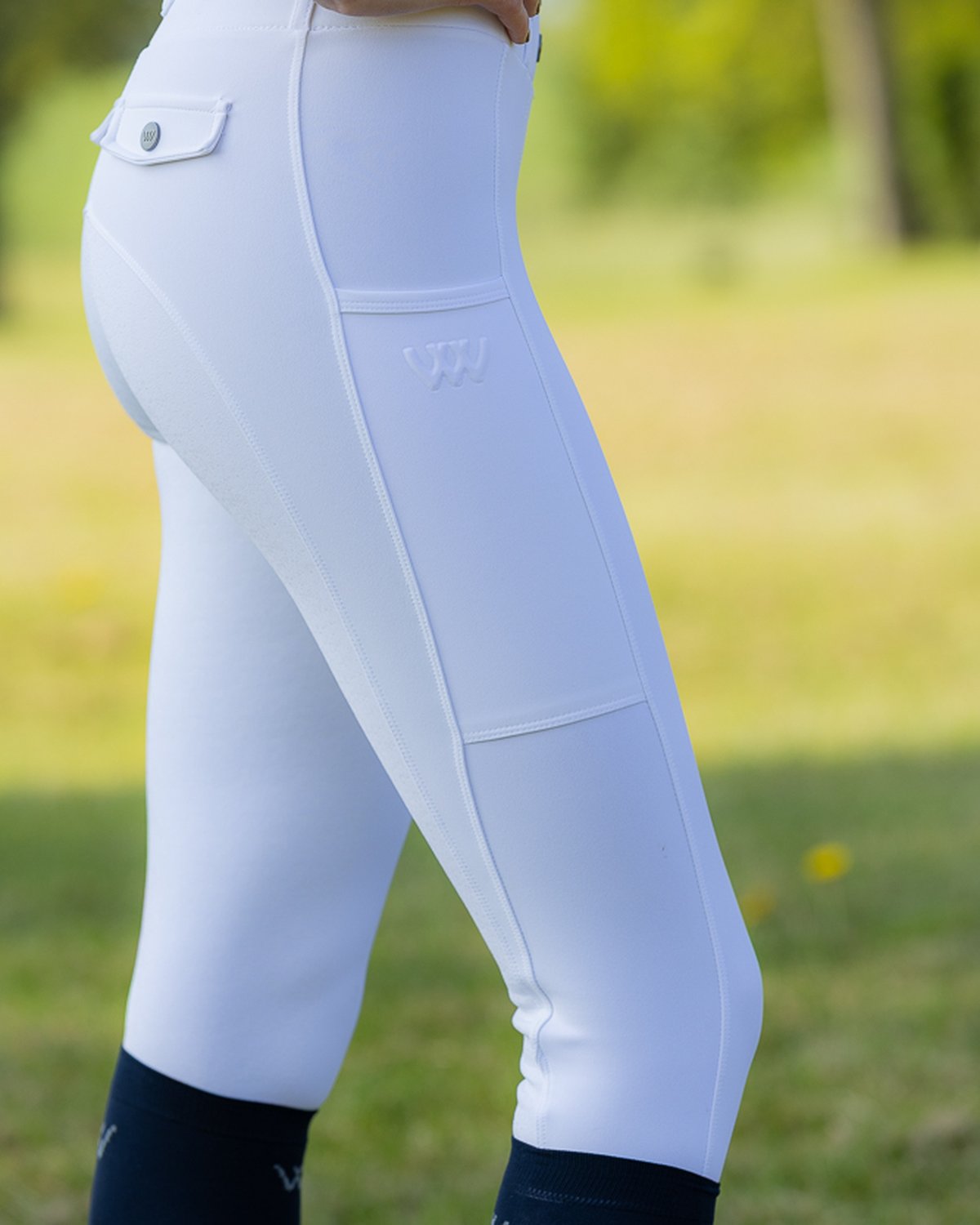 White Competition Riding Tights: WOOF WEAR Water Repellent Equestrian Leggings