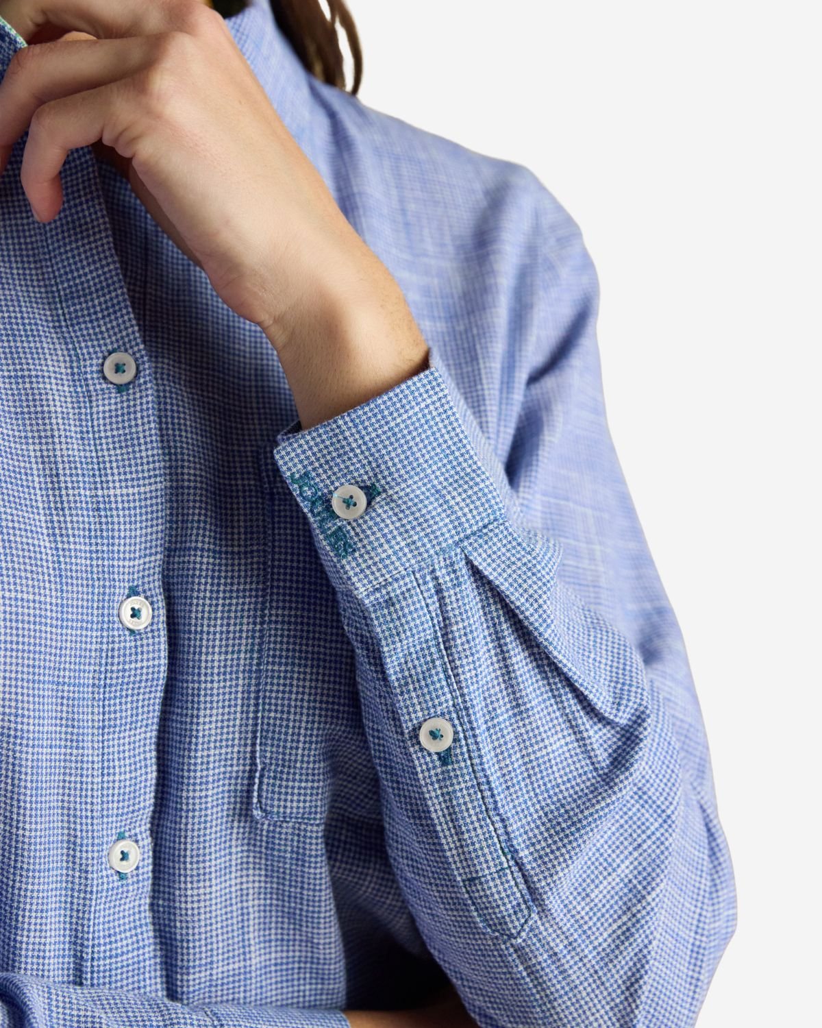 Joules Ida Blue Puppytooth Long Sleeve Cotton Shirt | Equiflair