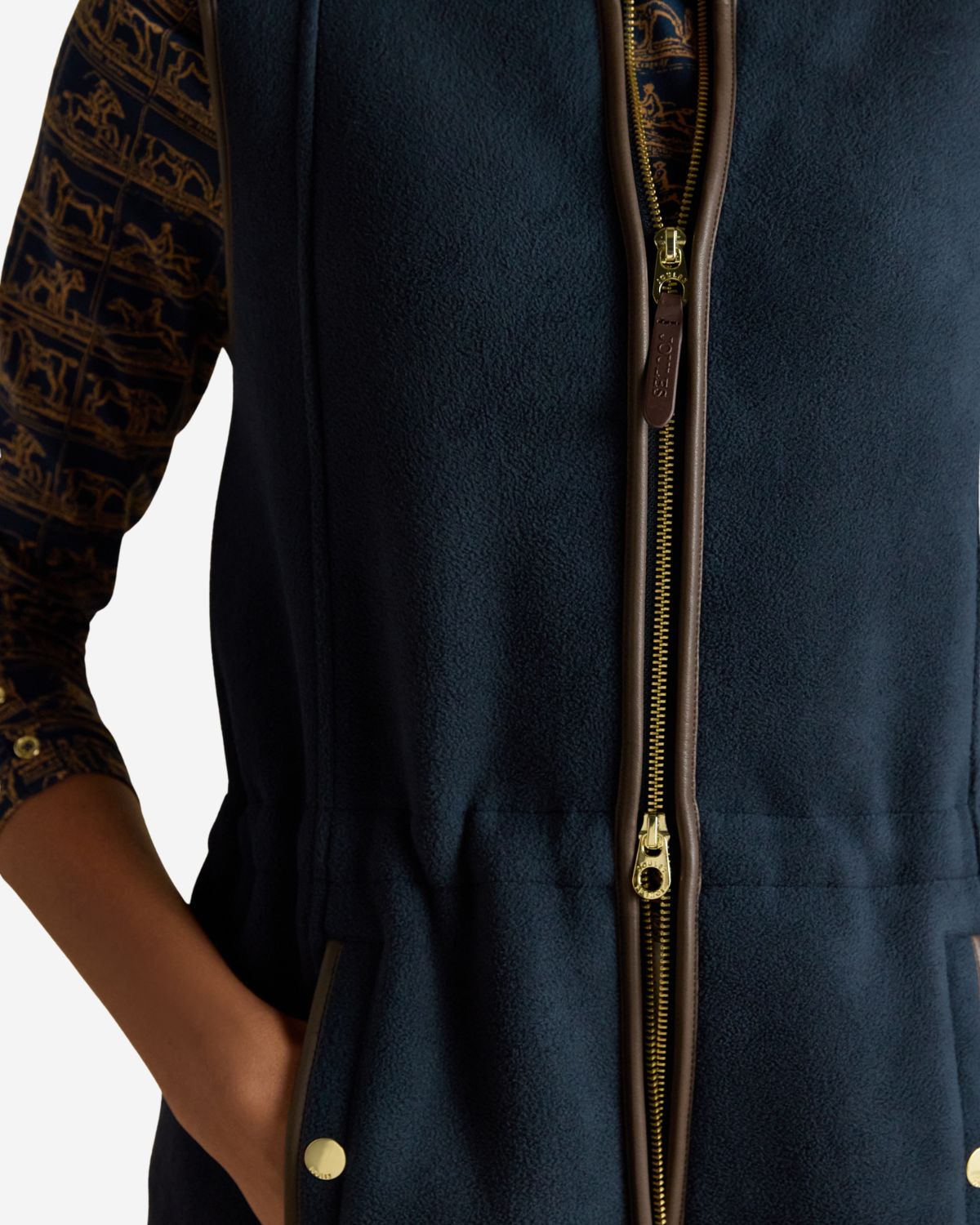 Joules Heritage Navy Blue Longline Fleece Gilet | Equiflair