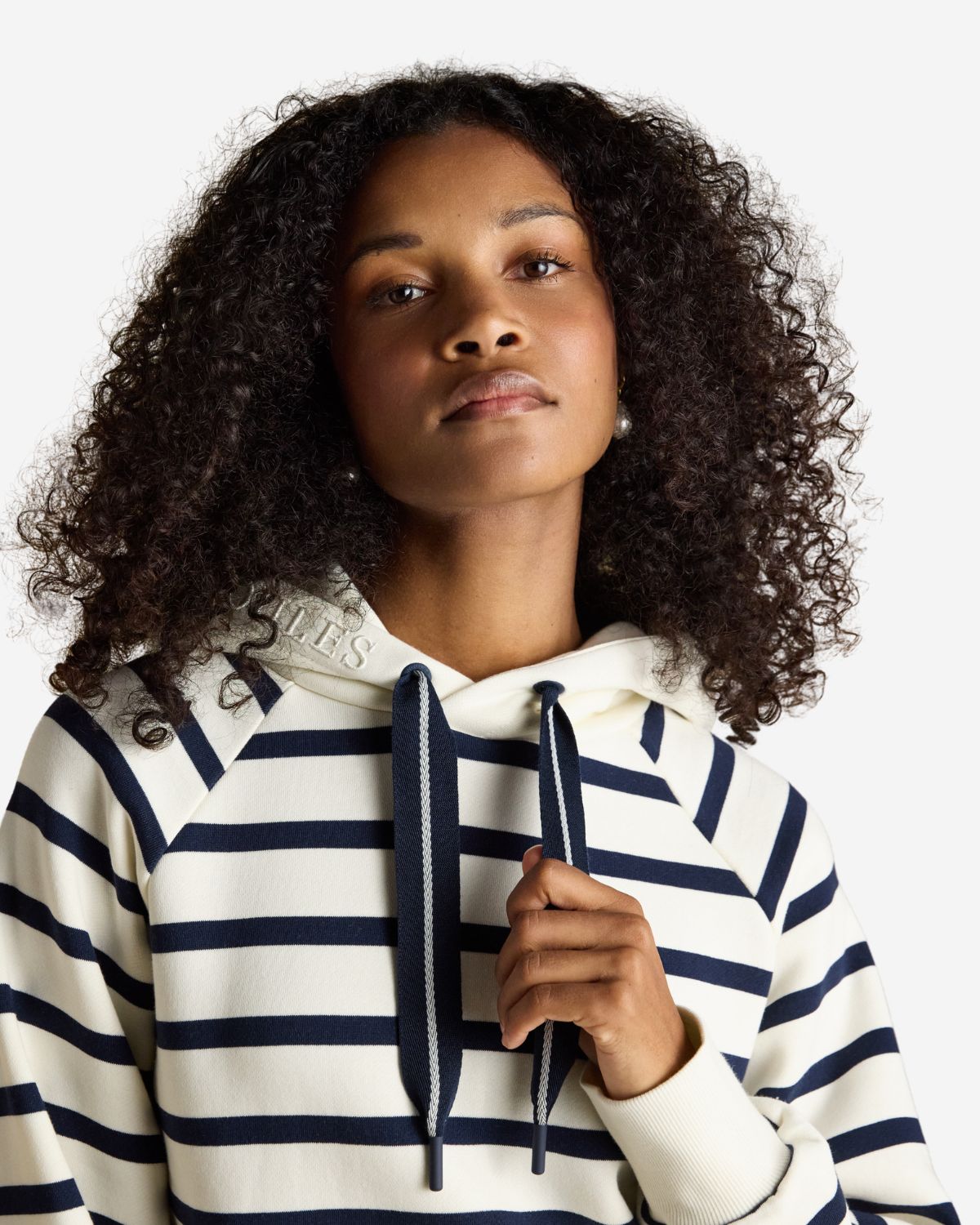 Joules Milbourne Cream & Navy Striped Cotton Blend Hoodie