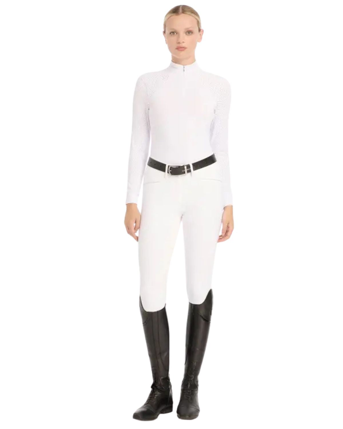 LeMieux Olivia White Equestrian Show Shirt - Long Sleeve Competition Riding Apparel for Women