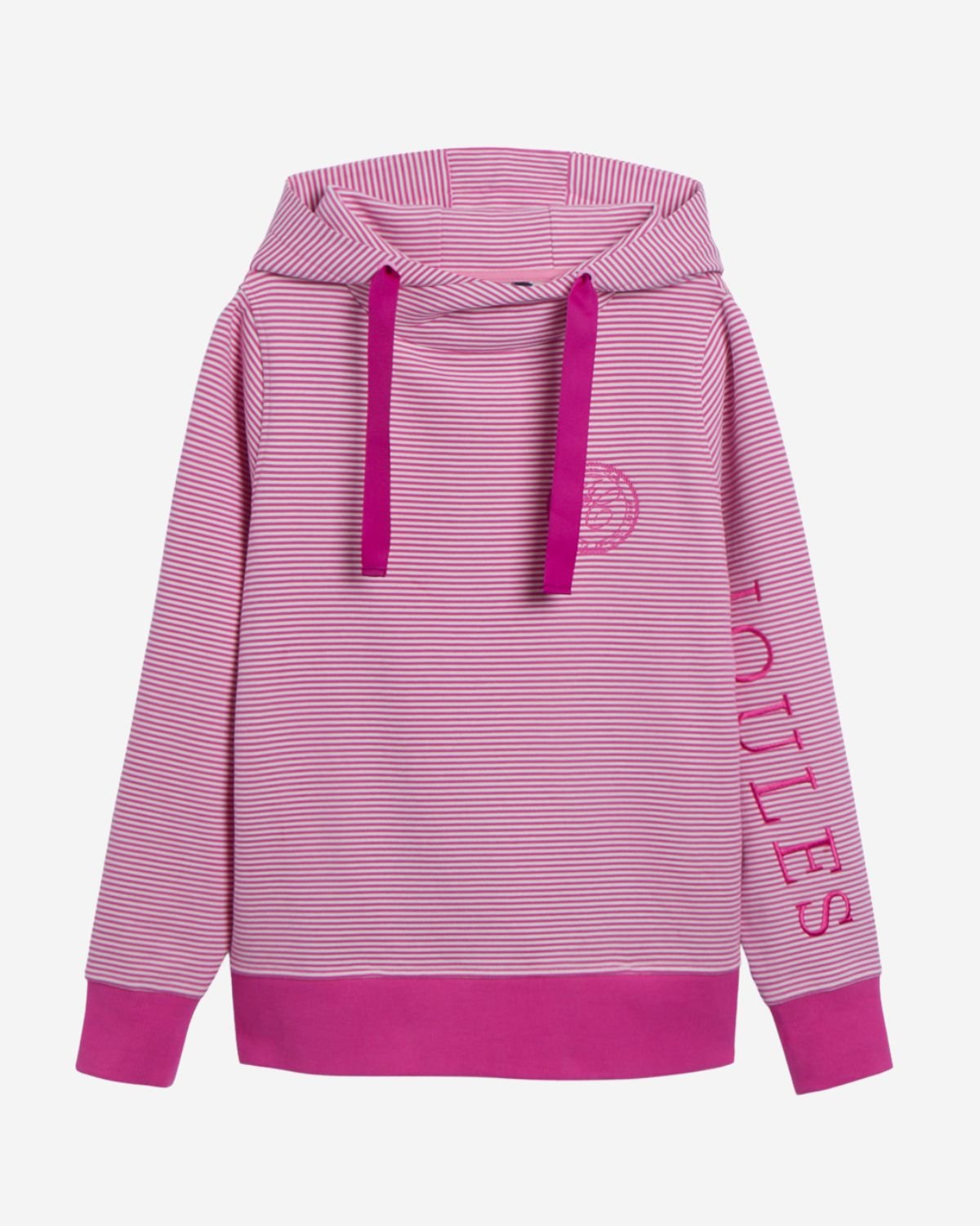Joules Rushton Pink & White Striped Cotton Cowl Neck Hoodie | Equiflair