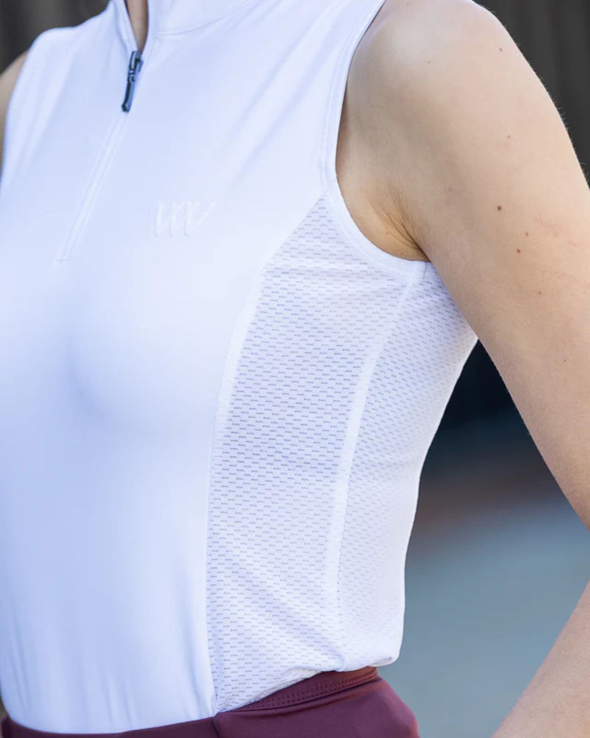 Woof Wear Sleeveless Tech Riding Shirt - White: iFlex Pro Fabric, Breathable, Competition & Training Apparel