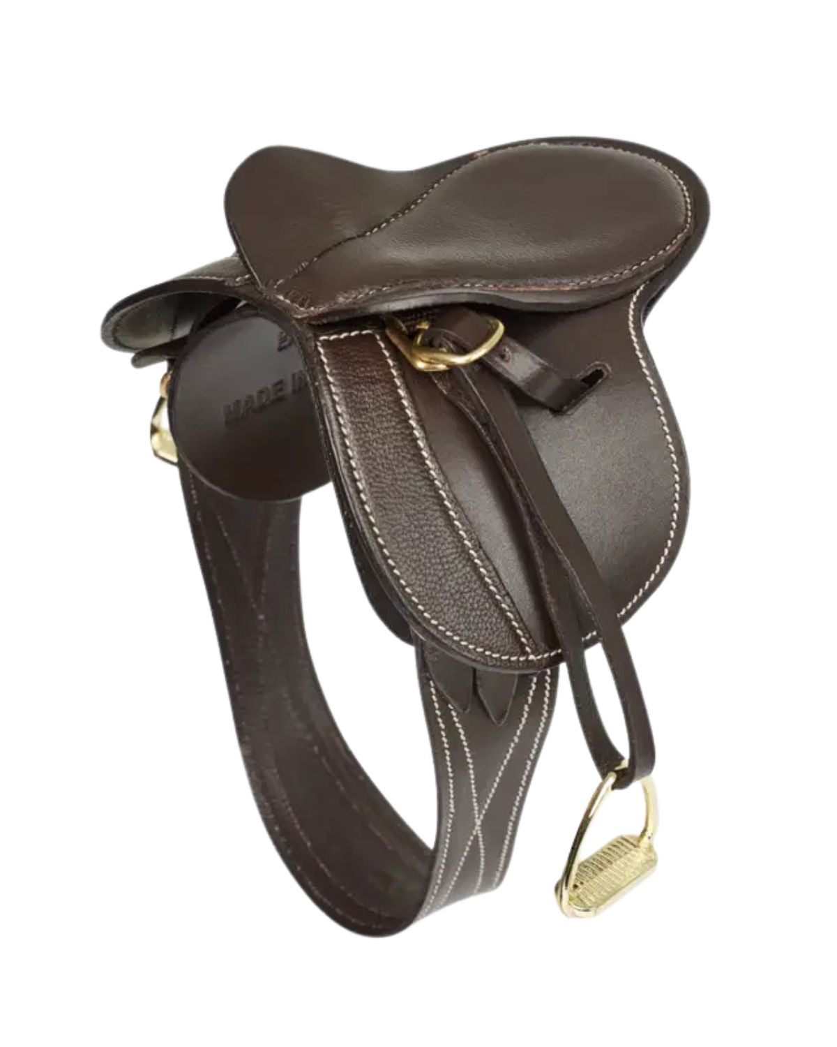 LEMIEUX Toy Pony Saddle - Miniature Brown Leather Saddle with Stirrups and Girth Straps