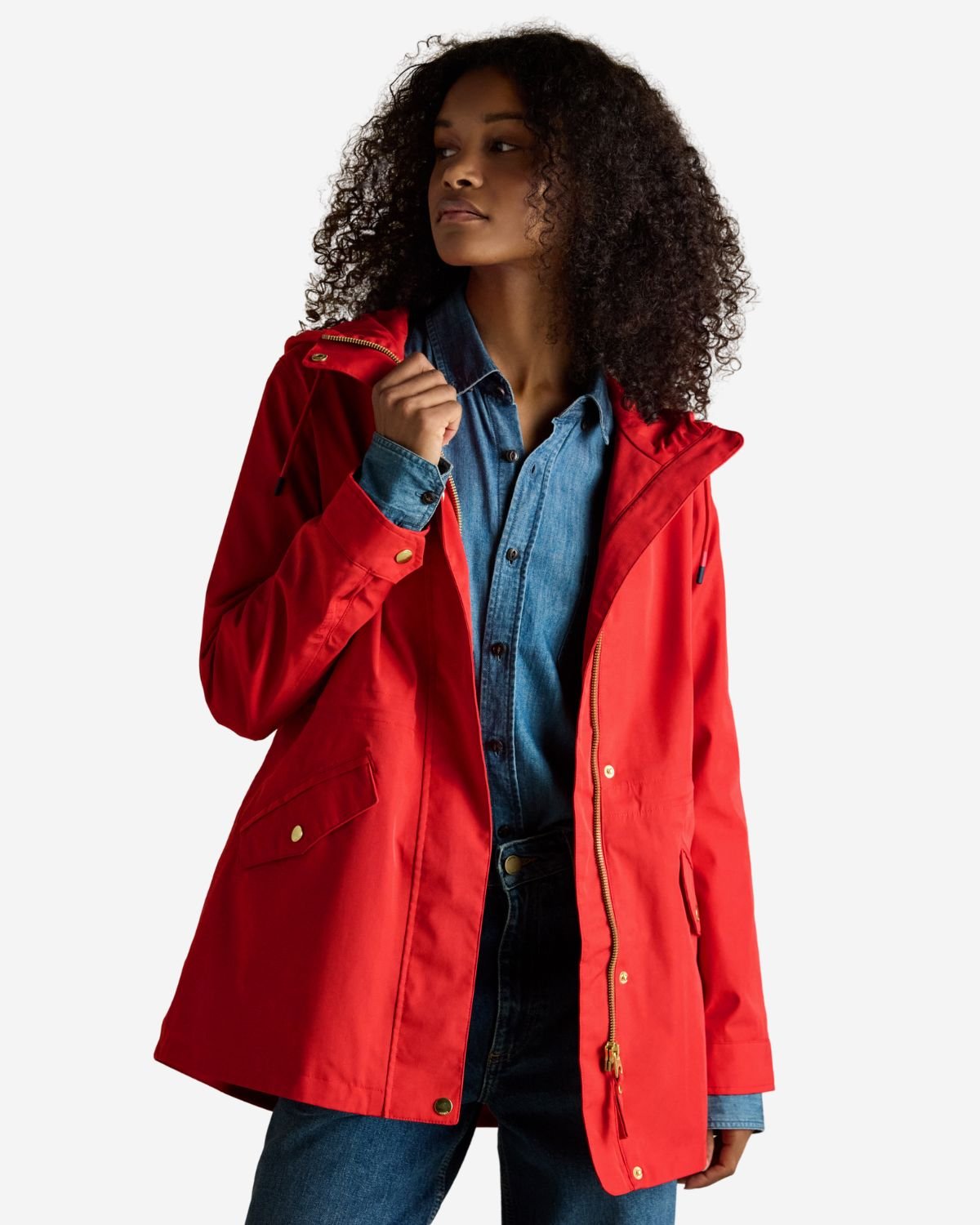 Joules Portwell Red Hooded Waterproof Raincoat With Adjustable Waist | Equiflair