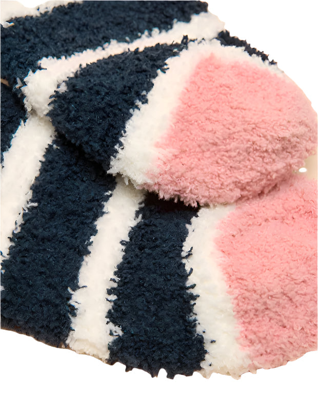 JOULES Fluffy Socks - Navy Stripe, Soft, Warm, and Comfortable Women's Striped Socks. Perfect Cozy Style