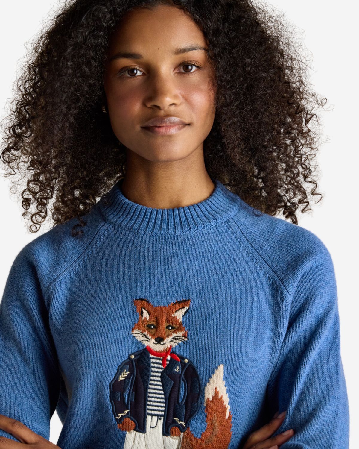 Joules Mariner Blue Intarsia Cotton-Rich Crew Neck Jumper