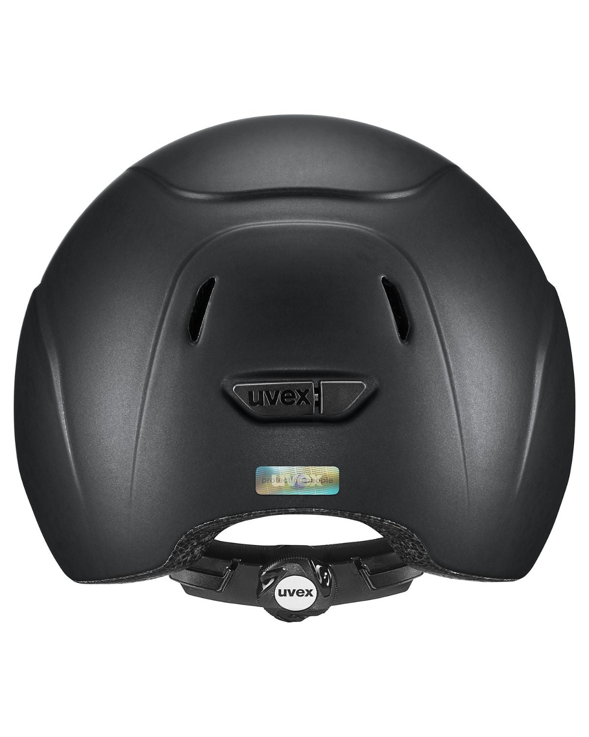 UVEX KiddoX Matt Junior Helmet - Black: Back View. Adjustable Riding Helmet for Kids
