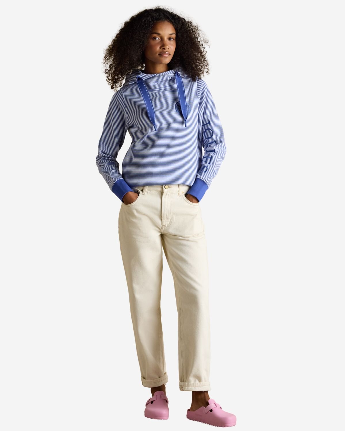 Joules Rushton Blue & White Striped Cotton Cowl Neck Hoodie | Equiflair