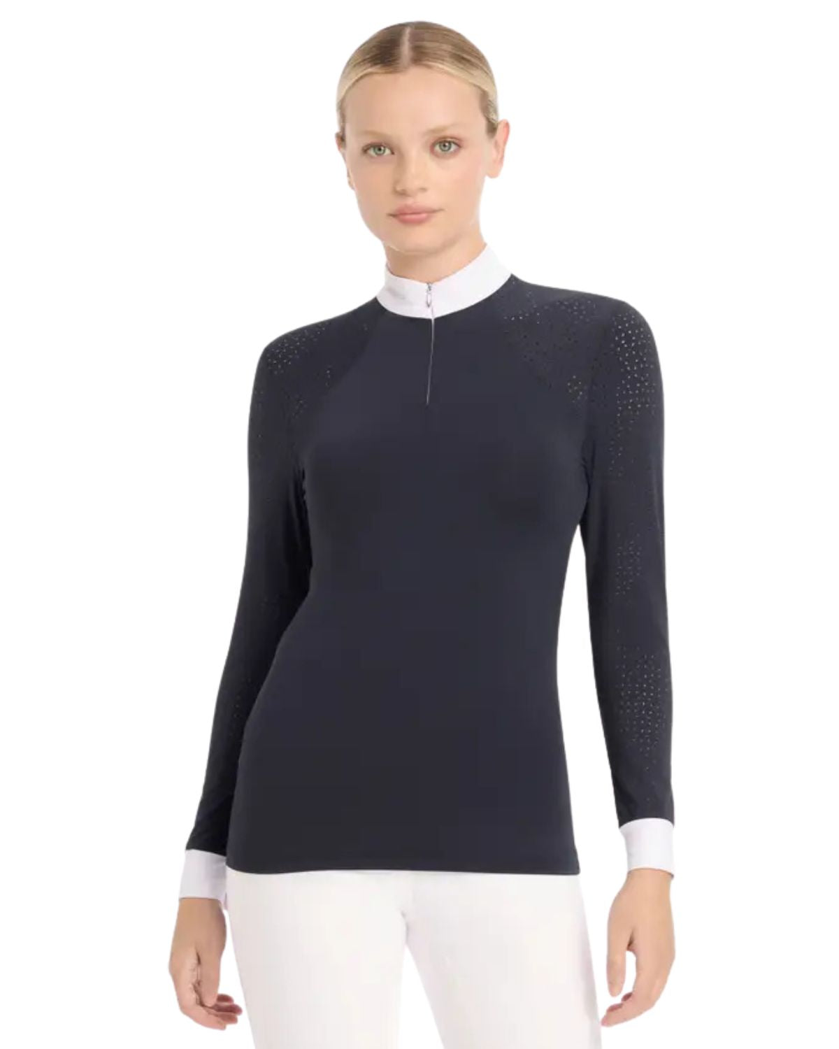 LeMieux Olivia Navy Show Shirt: Long Sleeve Competition Shirt with Laser-Cut Detail - Equiflair