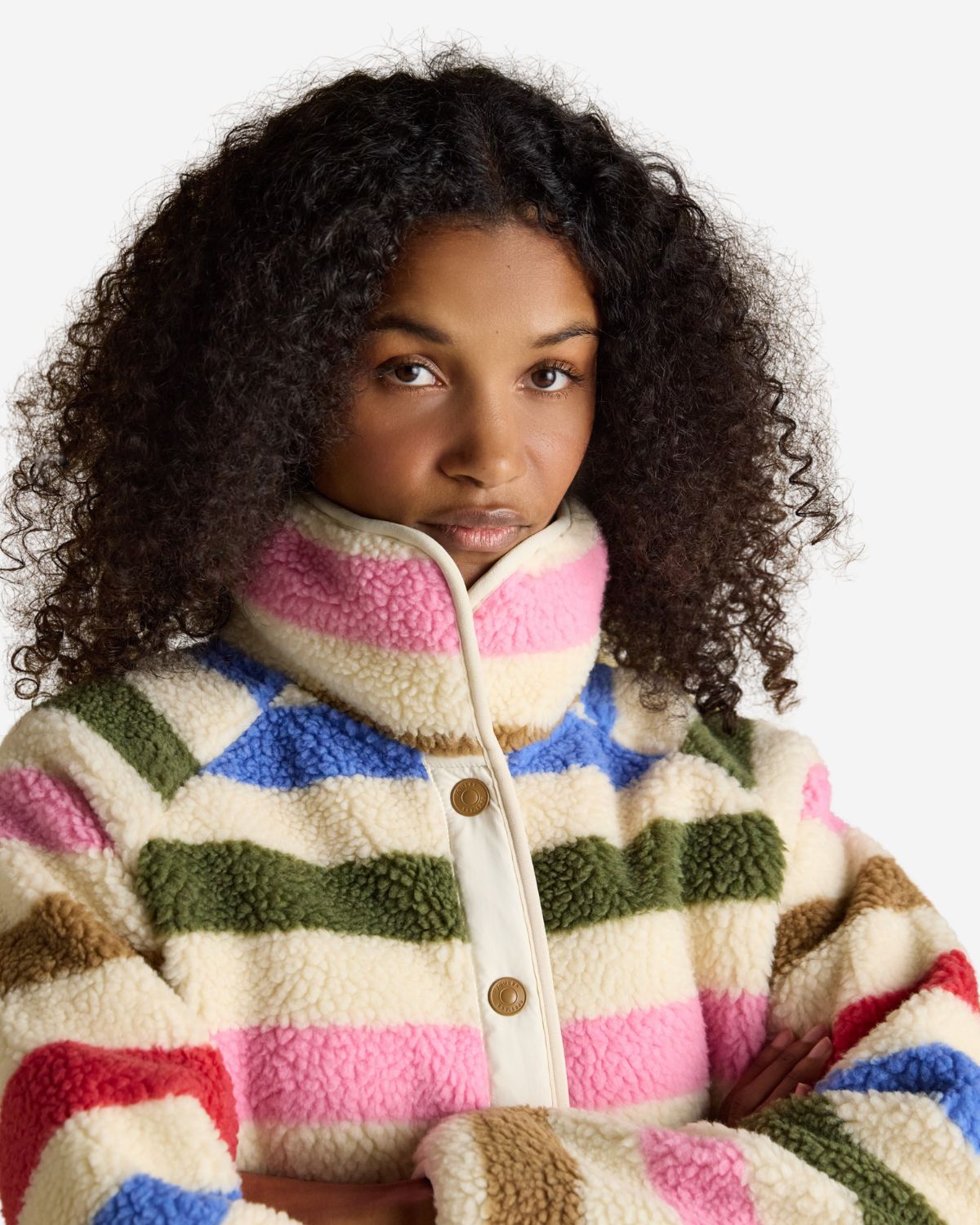 Joules Cream Multi Bright Striped Borg Fleece Jacket | Equiflair