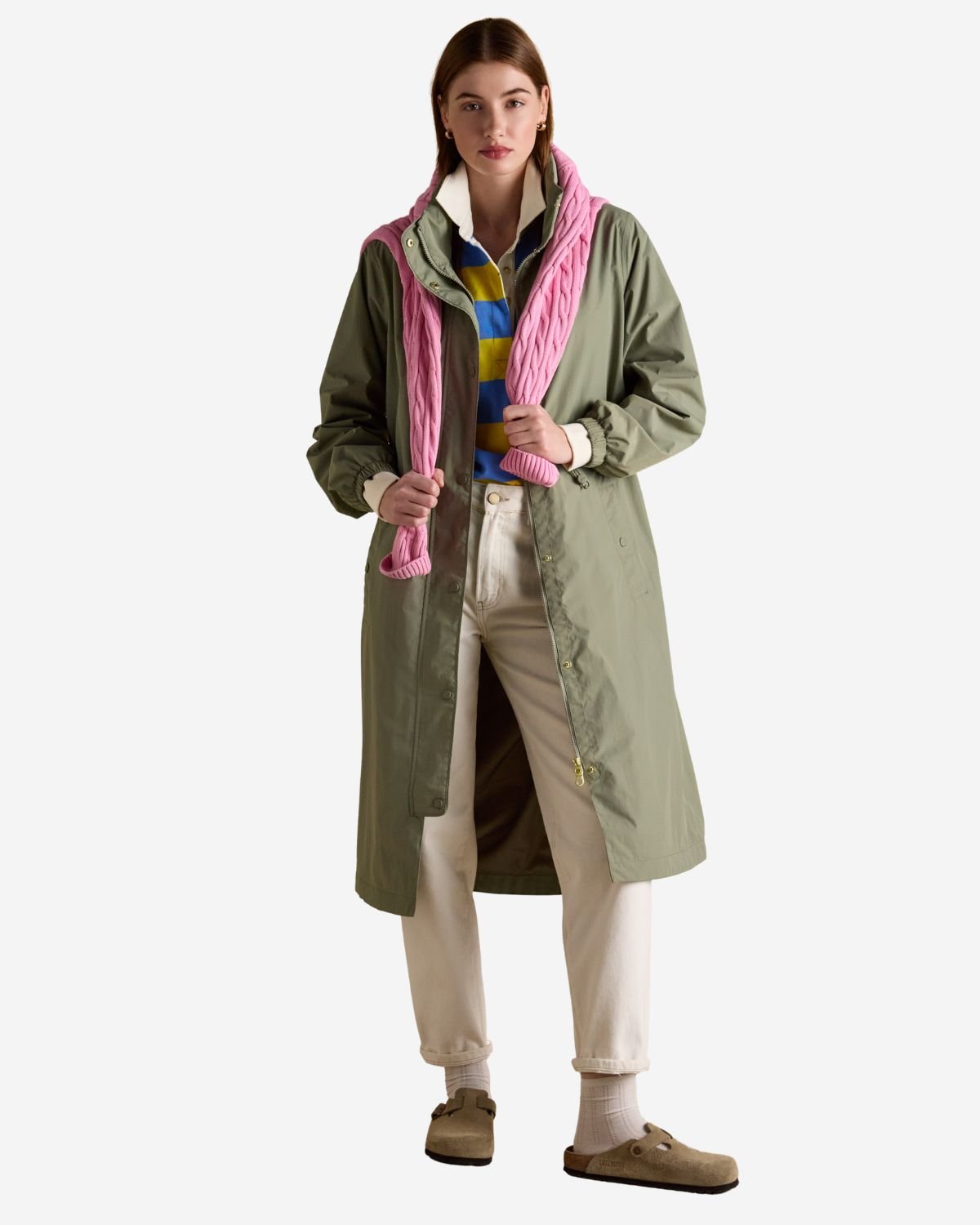 Joules Hensley Khaki Green Longline Waterproof Coat with Packable Hood | Equiflair