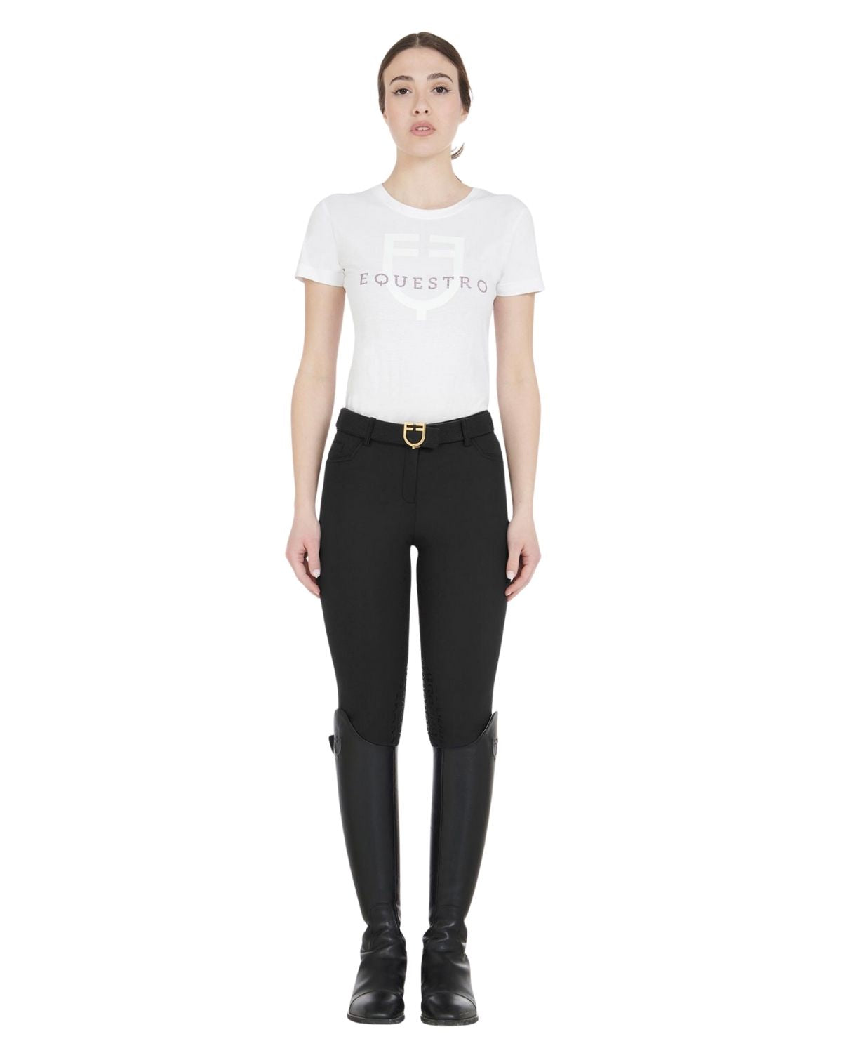 Equestro Women's Slim Fit Grip Breeches With Logo Black | Equiflair