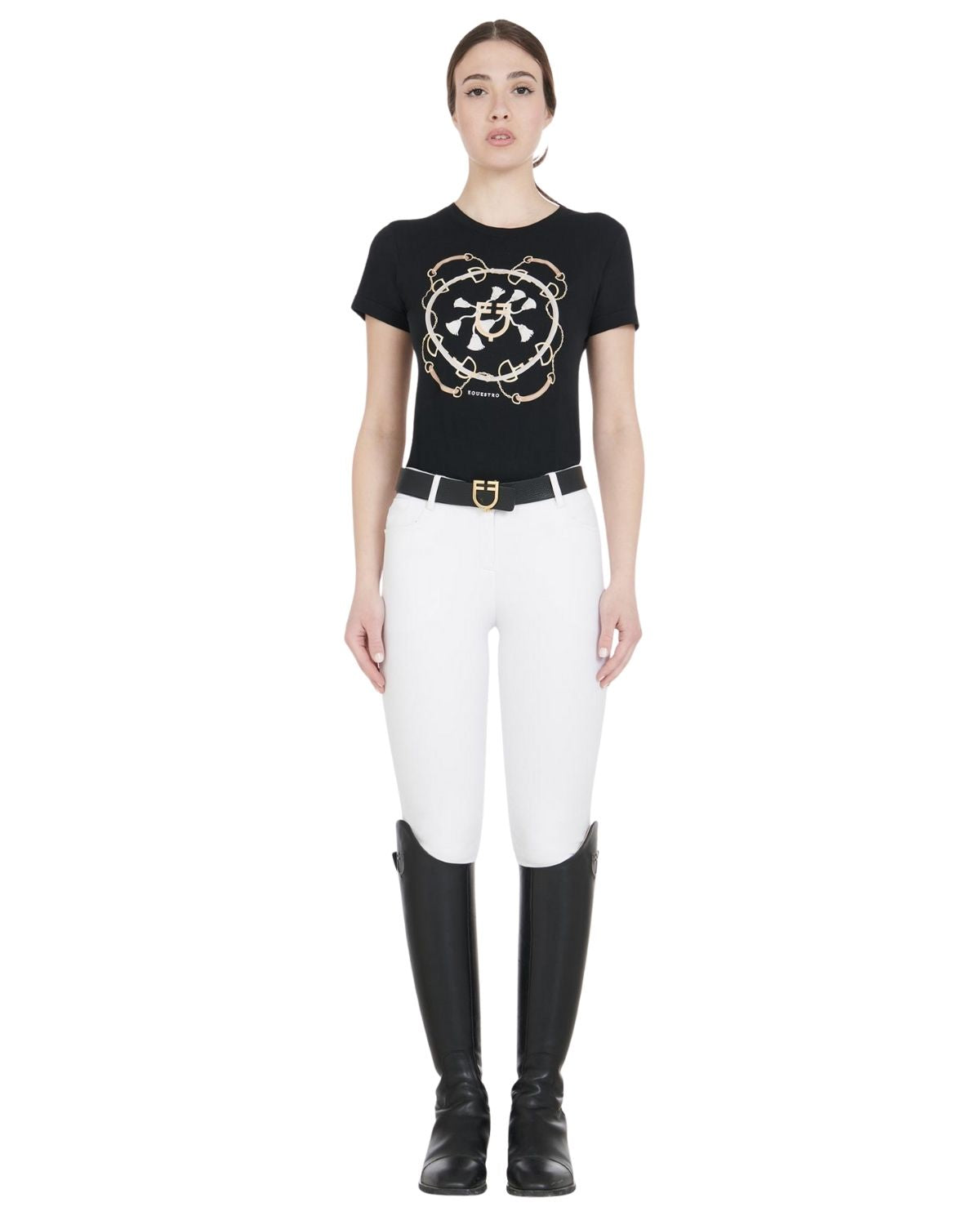 Equestro Women's Slim Fit Grip Breeches With Logo White | Equiflair