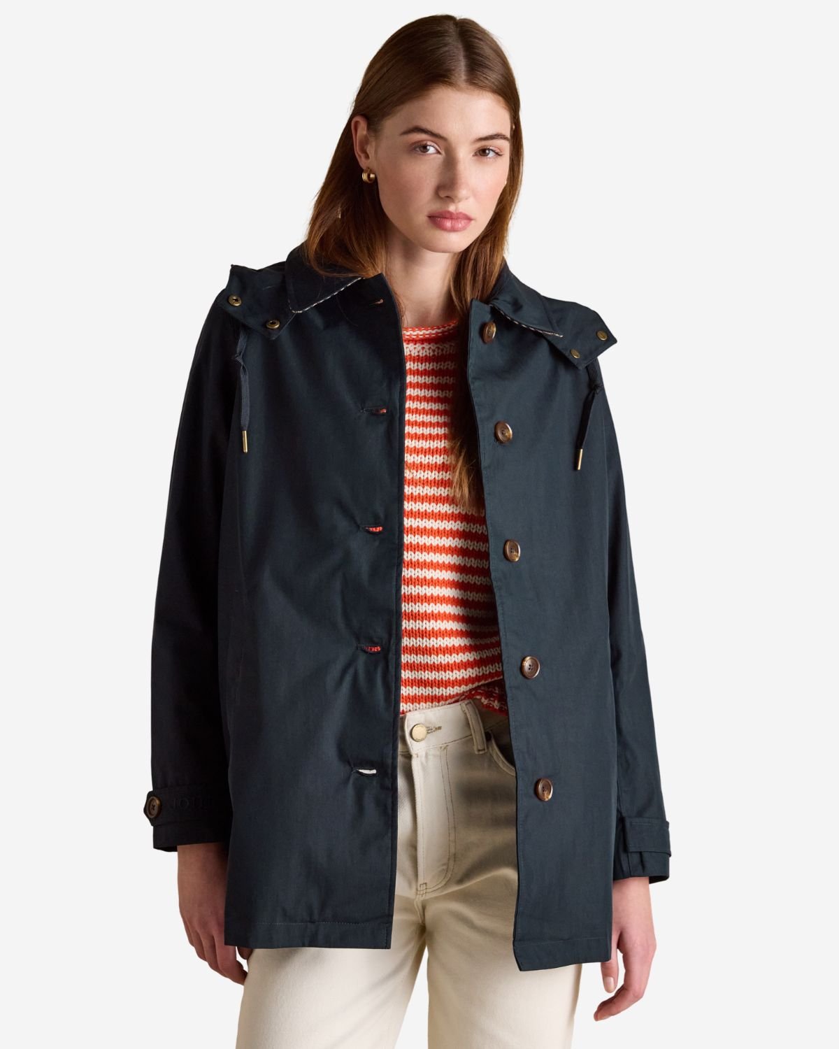 Joules Rainmore Navy Waterproof button through Raincoat | Equiflair