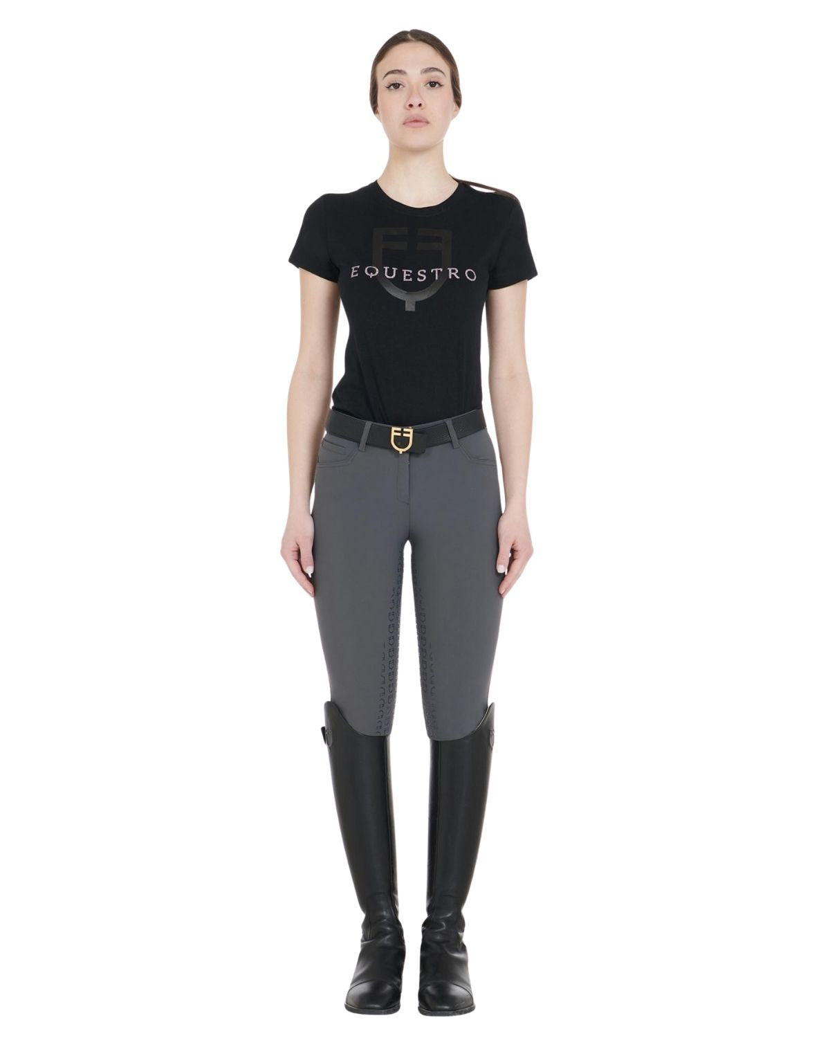 Equestro Women's Full Grip Slim Fit Breeches Asphalt