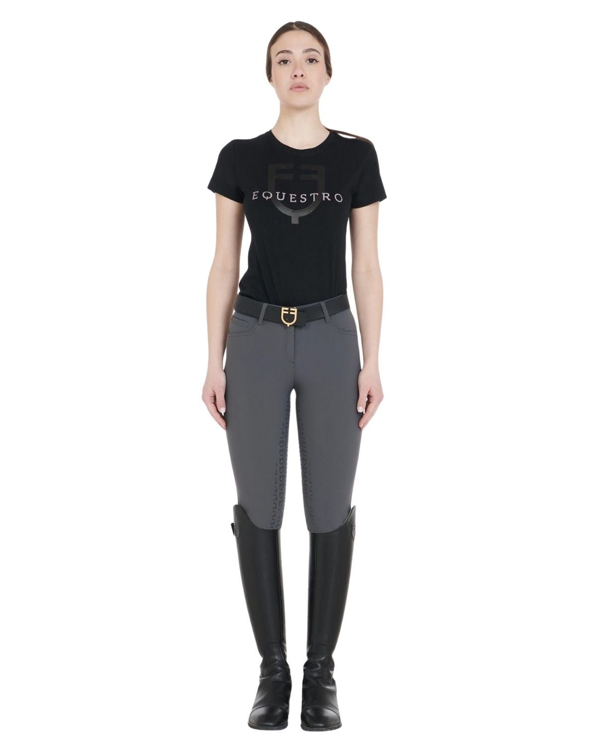 Equestro Women's Full Grip Slim Fit Breeches Asphalt | Equiflair