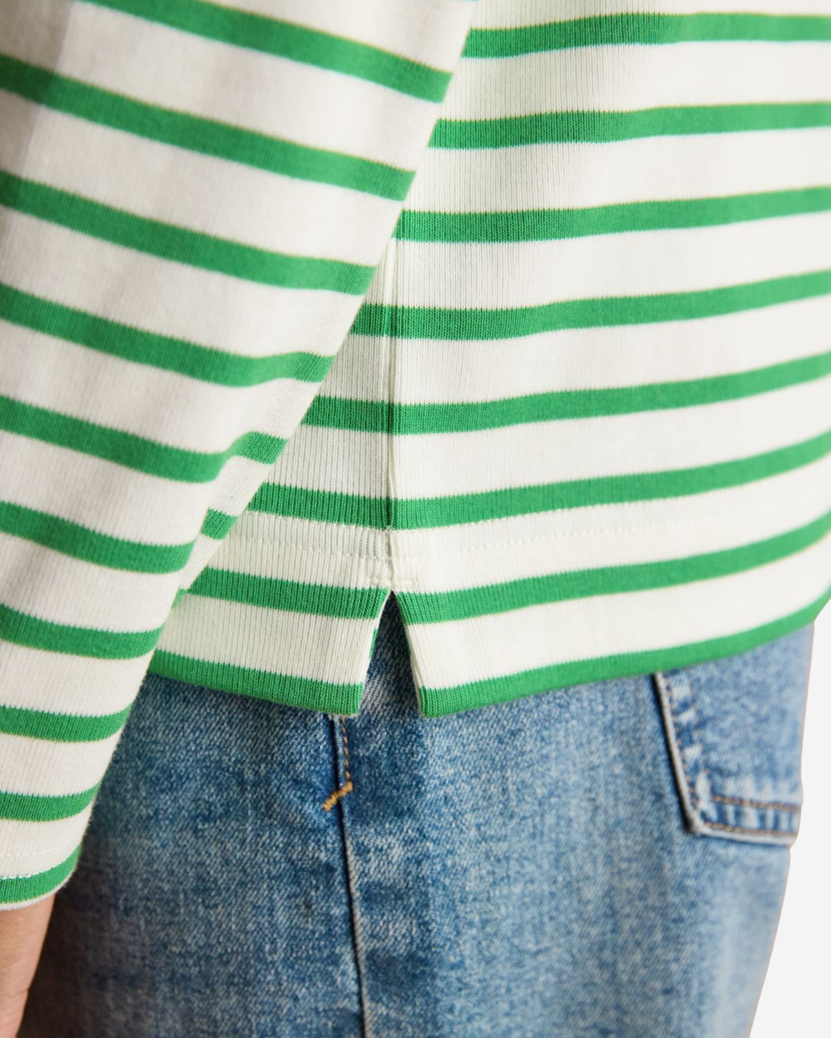 Joules Harbour Cream/Green Boat Neck 100% Cotton Long Sleeve Breton Top