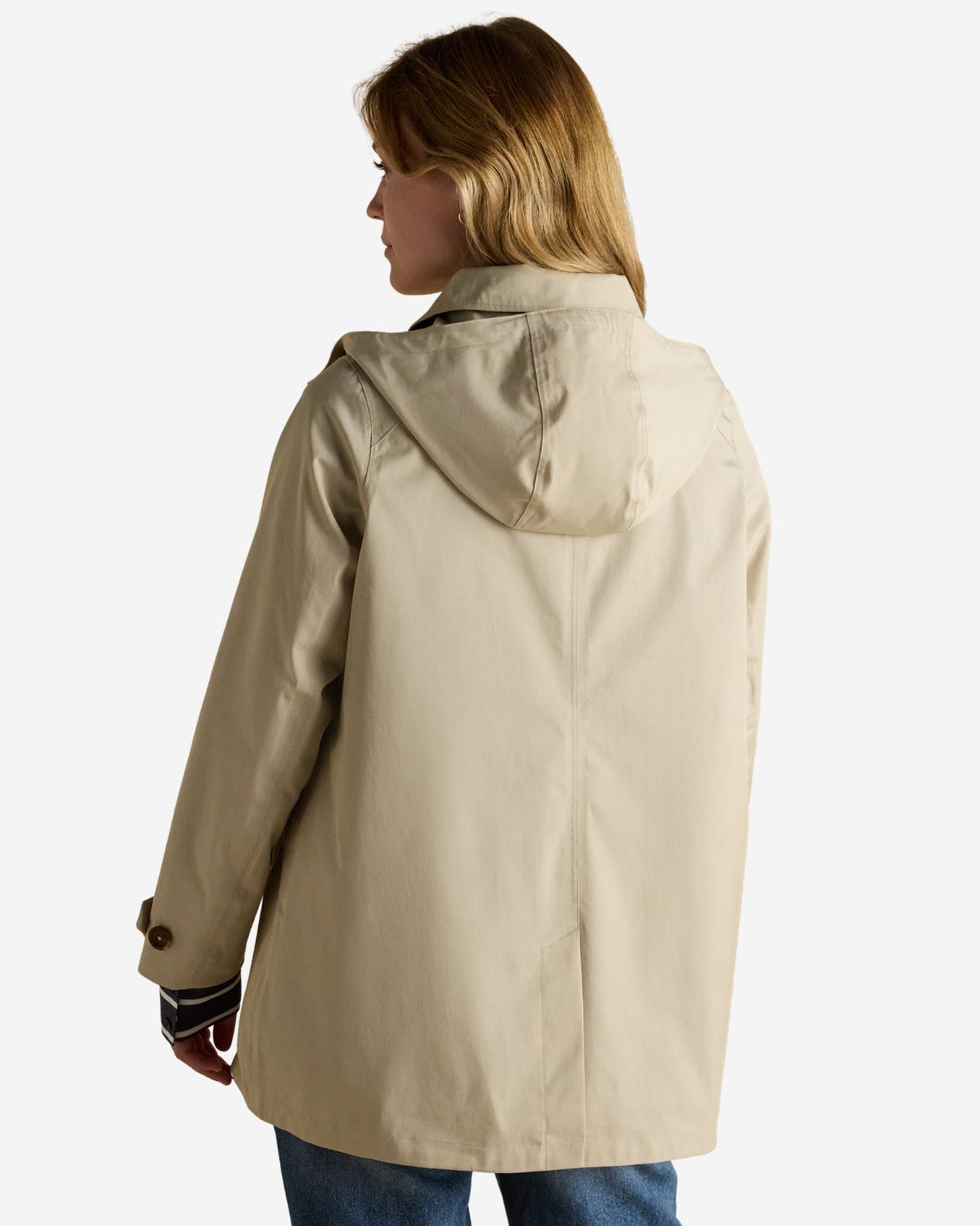 Joules Rainmore Neutral Waterproof Raincoat with Hood - Button Through, Equiflair