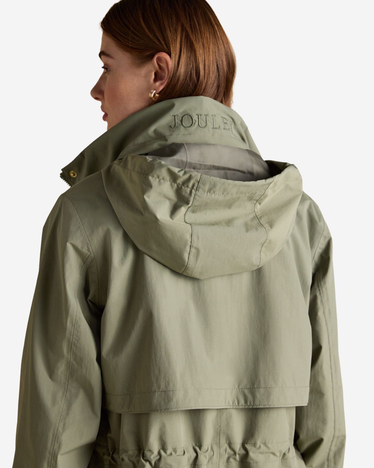 Joules Hensley Khaki Green Longline Waterproof Coat with Packable Hood