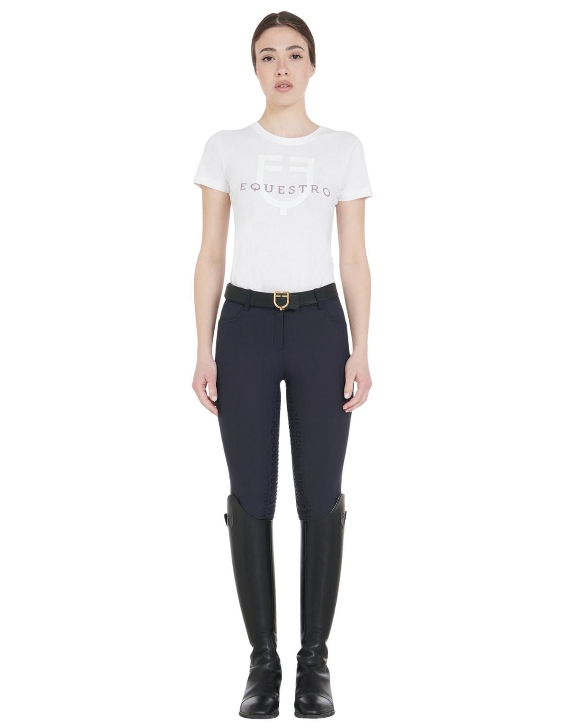 Equestro Women's Full Grip Slim Fit Breeches Navy | Equiflair