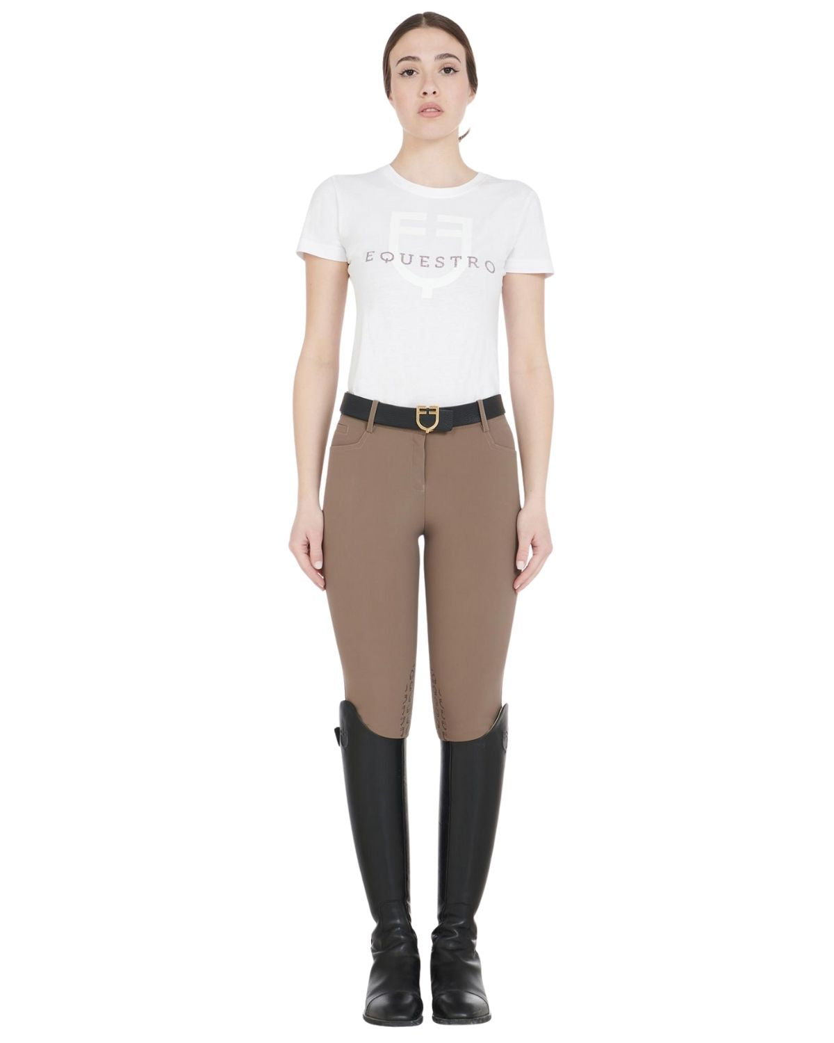 Equestro Women's Slim Fit Grip Breeches With Logo Walnut | Equiflair