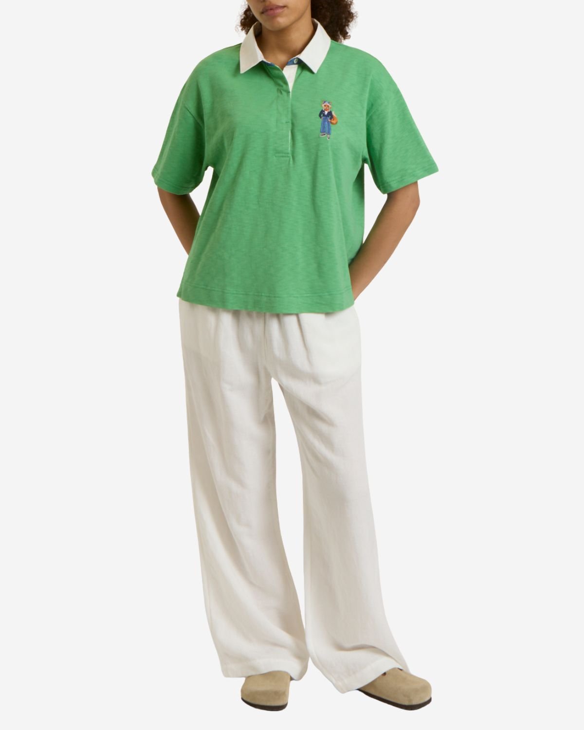 Joules Green Jonty Fox Embroidered Short Sleeve Cotton Rugby Shirt | Equiflair