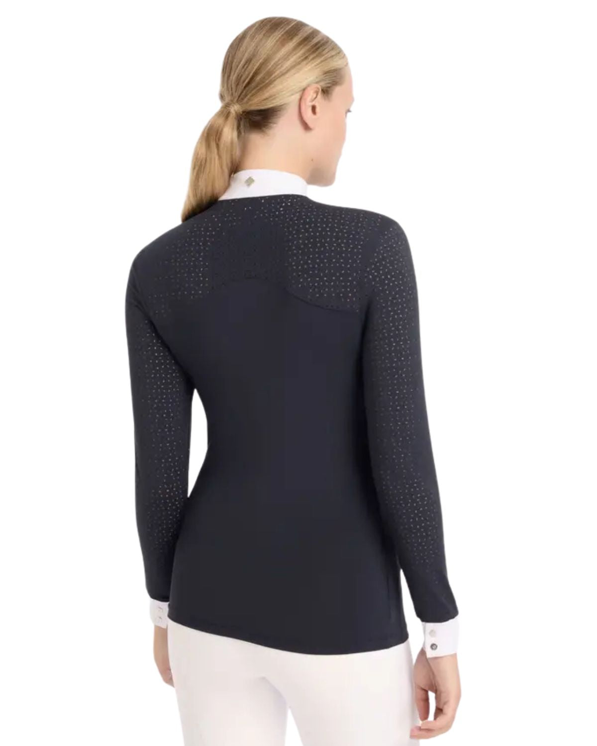 LEMIEUX Olivia Navy Long Sleeve Show Shirt: Equestrian Performance Apparel with Breathable Lace Detail, Ladies Show Shirt