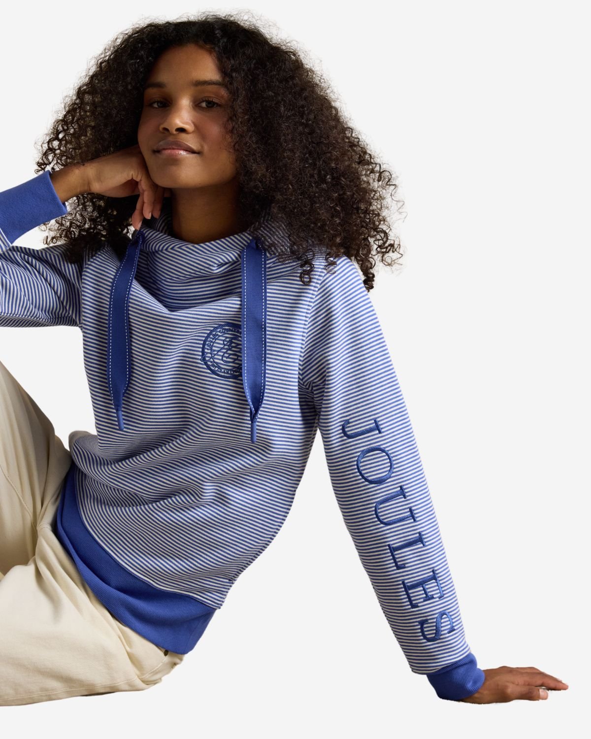 Joules Rushton Blue & White Striped Cotton Cowl Neck Hoodie | Equiflair