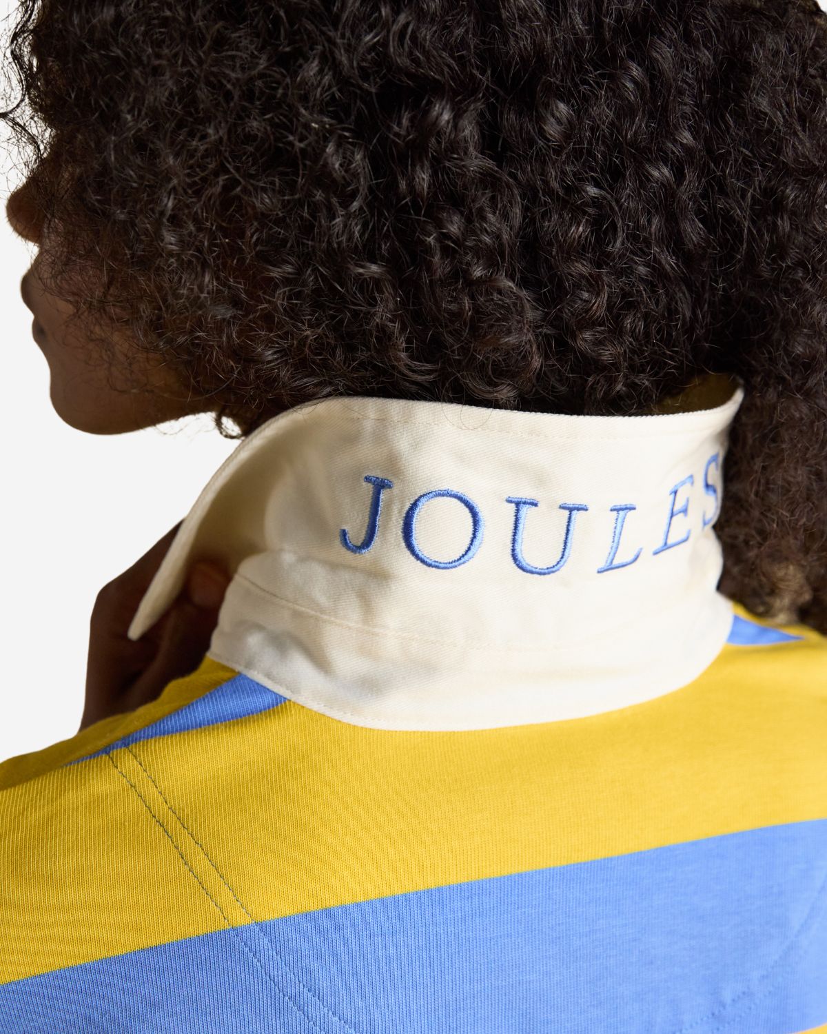 Joules Lara Yellow and Blue Stripe Boxy Fit Rugby Shirt | Equiflair