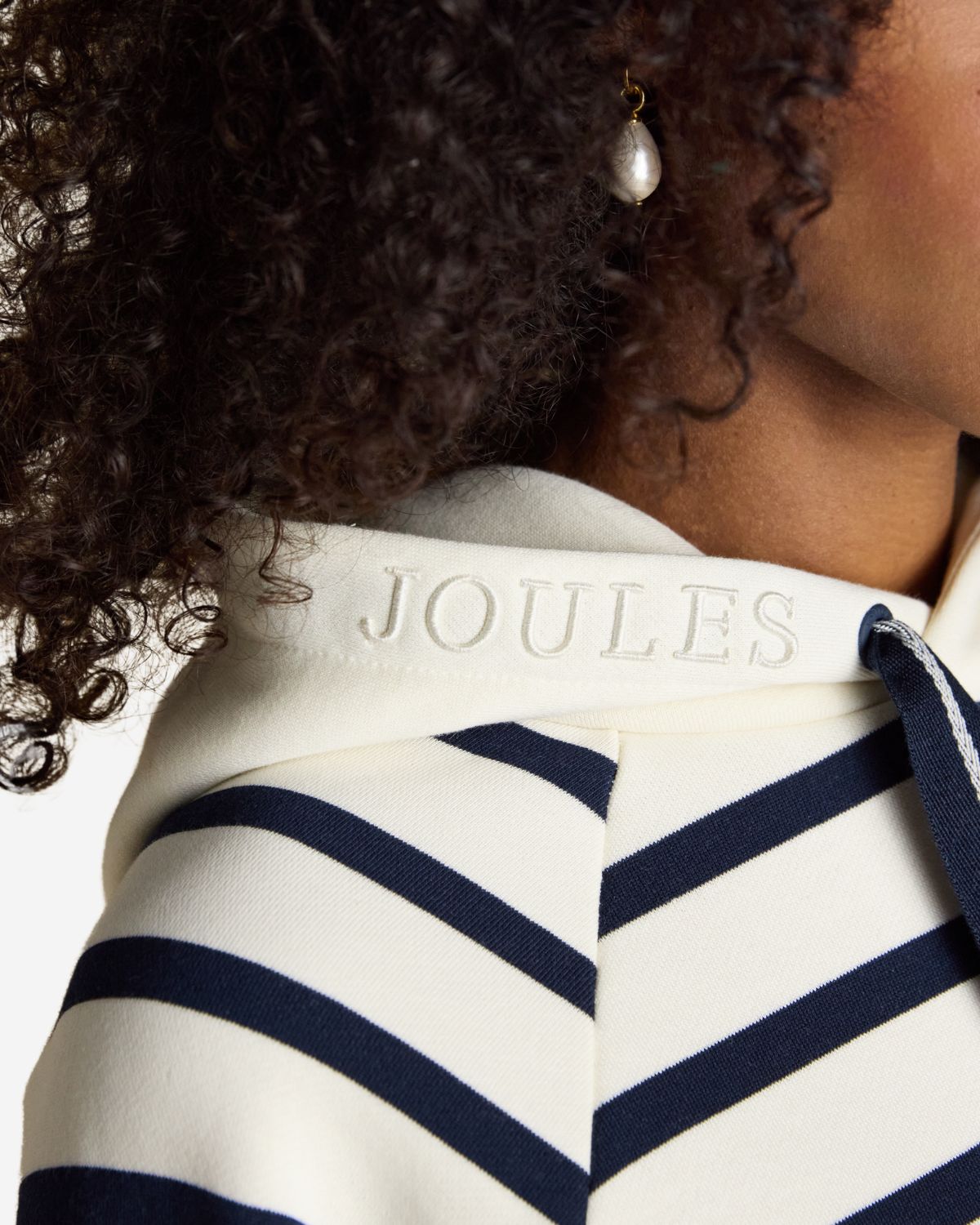 Joules Milbourne Cream & Navy Striped Cotton Blend Hoodie
