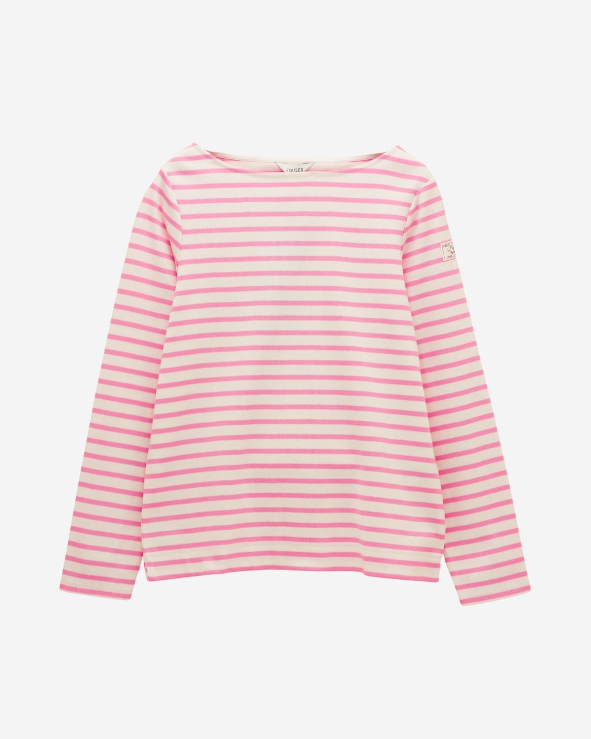 Joules Harbour Cream & Pink Striped Boat Neck Long Sleeve Breton Top | Equiflair