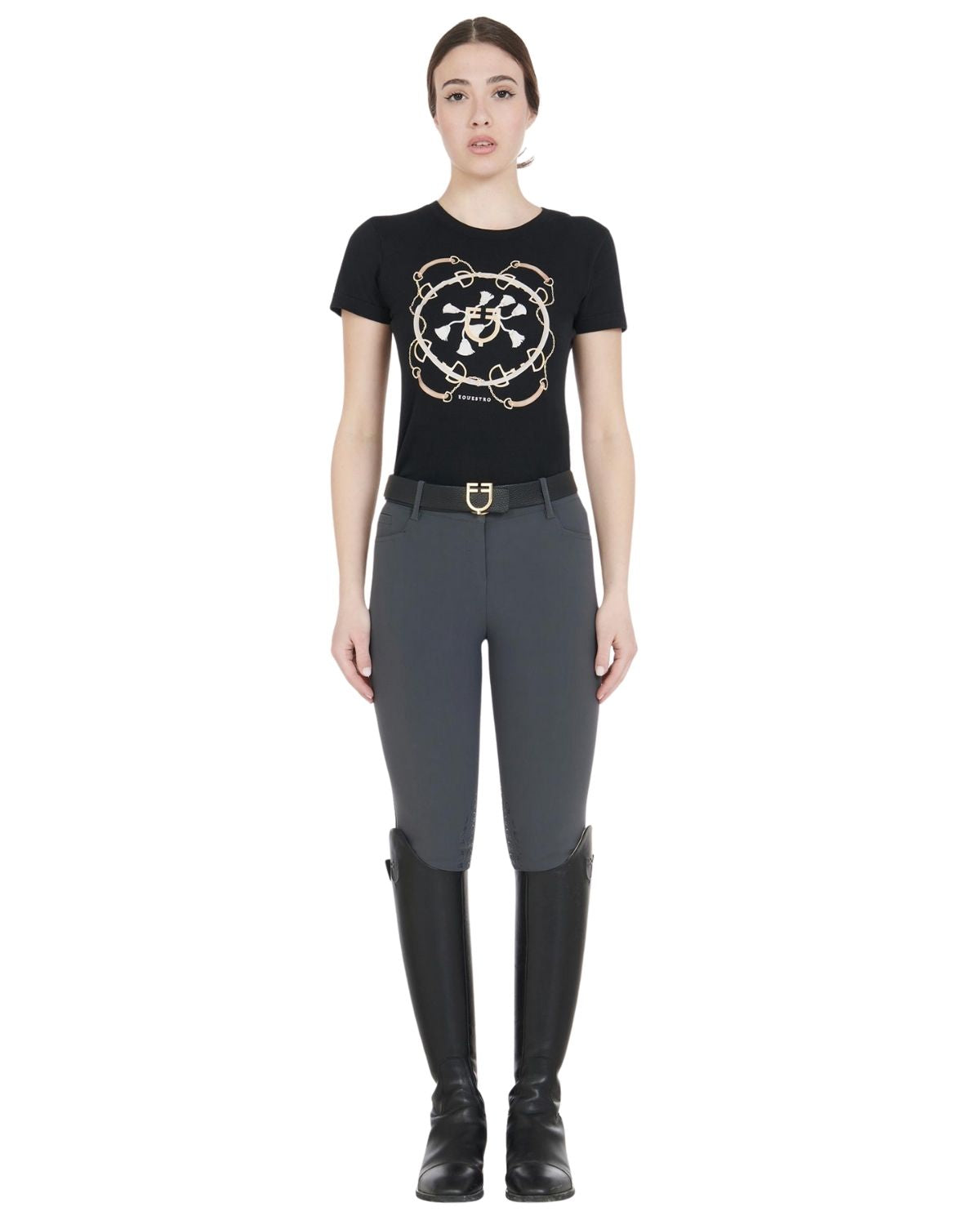 Equestro Women's Slim Fit Grip Breeches With Logo Asphalt | Equiflair