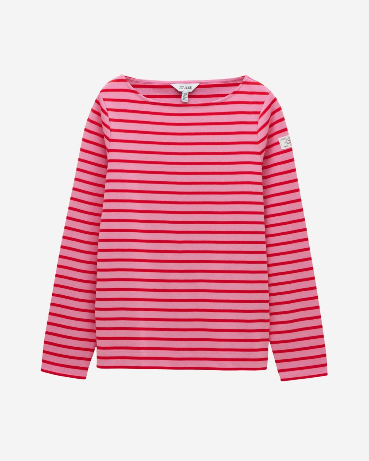 Joules Harbour Pink & Red Striped Boat Neck Long Sleeve Breton Top | Equiflair