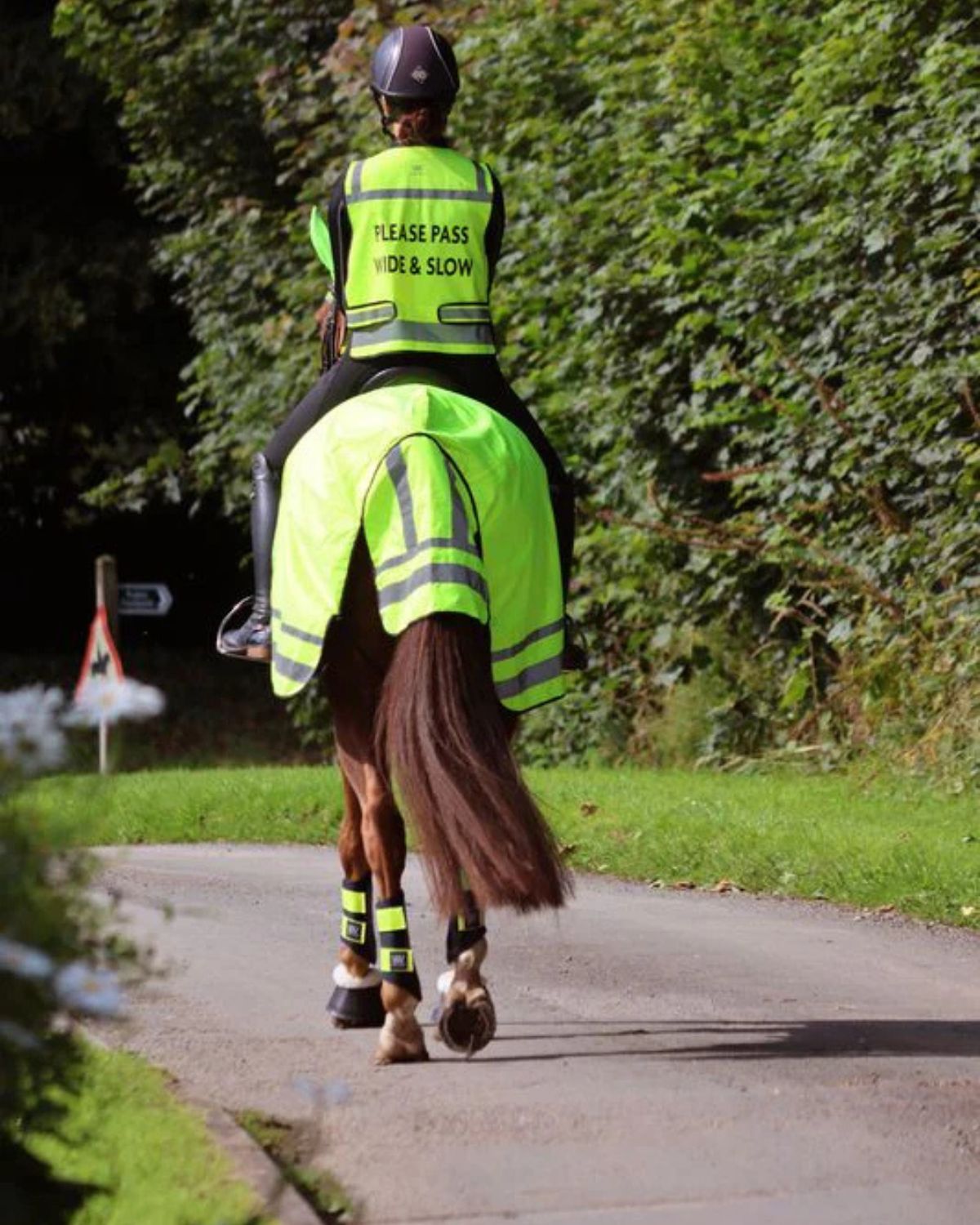 Horse Riding Safety Vest: High Visibility Equestrian with 'Please Pass Wide & Slow' Message for Road Safety