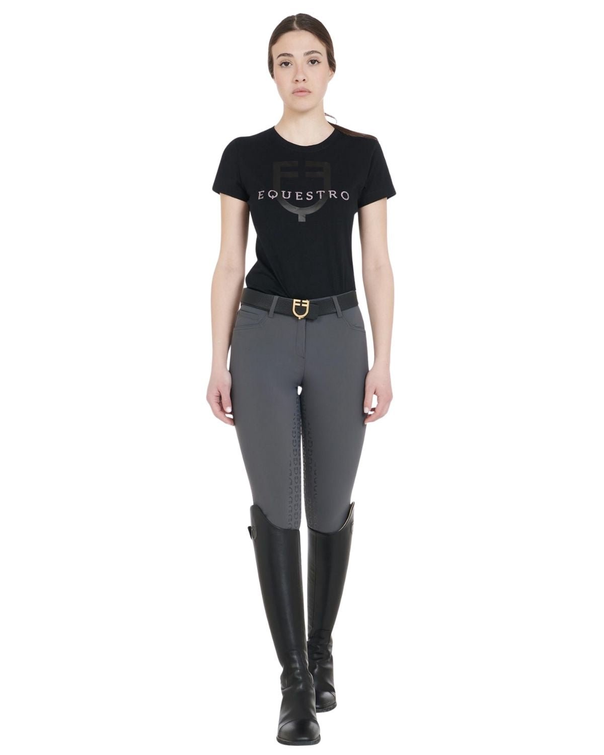 Equestro Women's Full Grip Slim Fit Breeches Asphalt | Equiflair