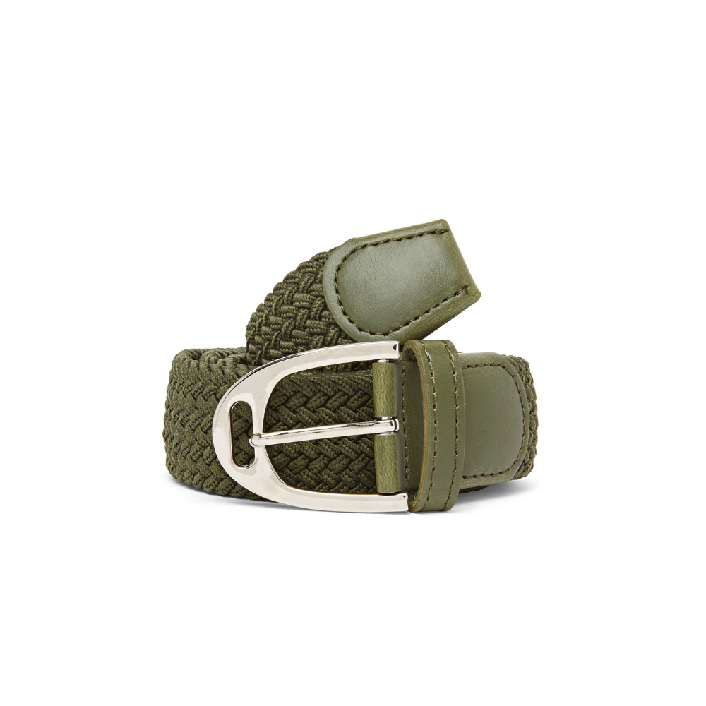 Cameo Core Green Belt - Equestrian Fashion, Woven Elastic Belt with Stirrup Buckle & Leather Accents