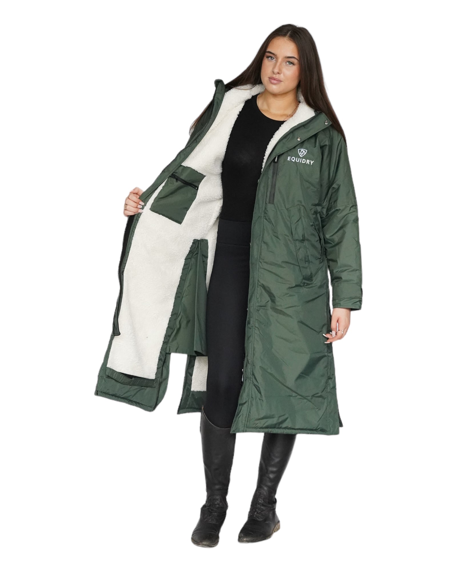 EQUIDRY Women's Waterproof Horse Riding Coat - Green Fleece-Lined Outerwear