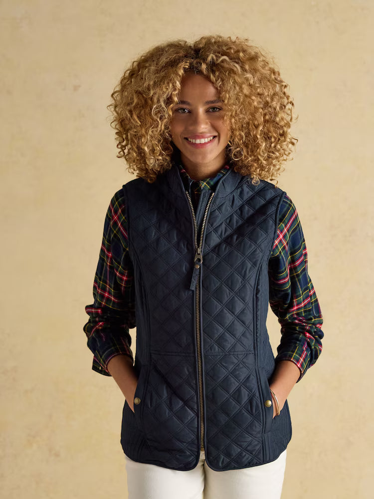 Joules Minx Showerproof Diamond Quilted Gilet Navy