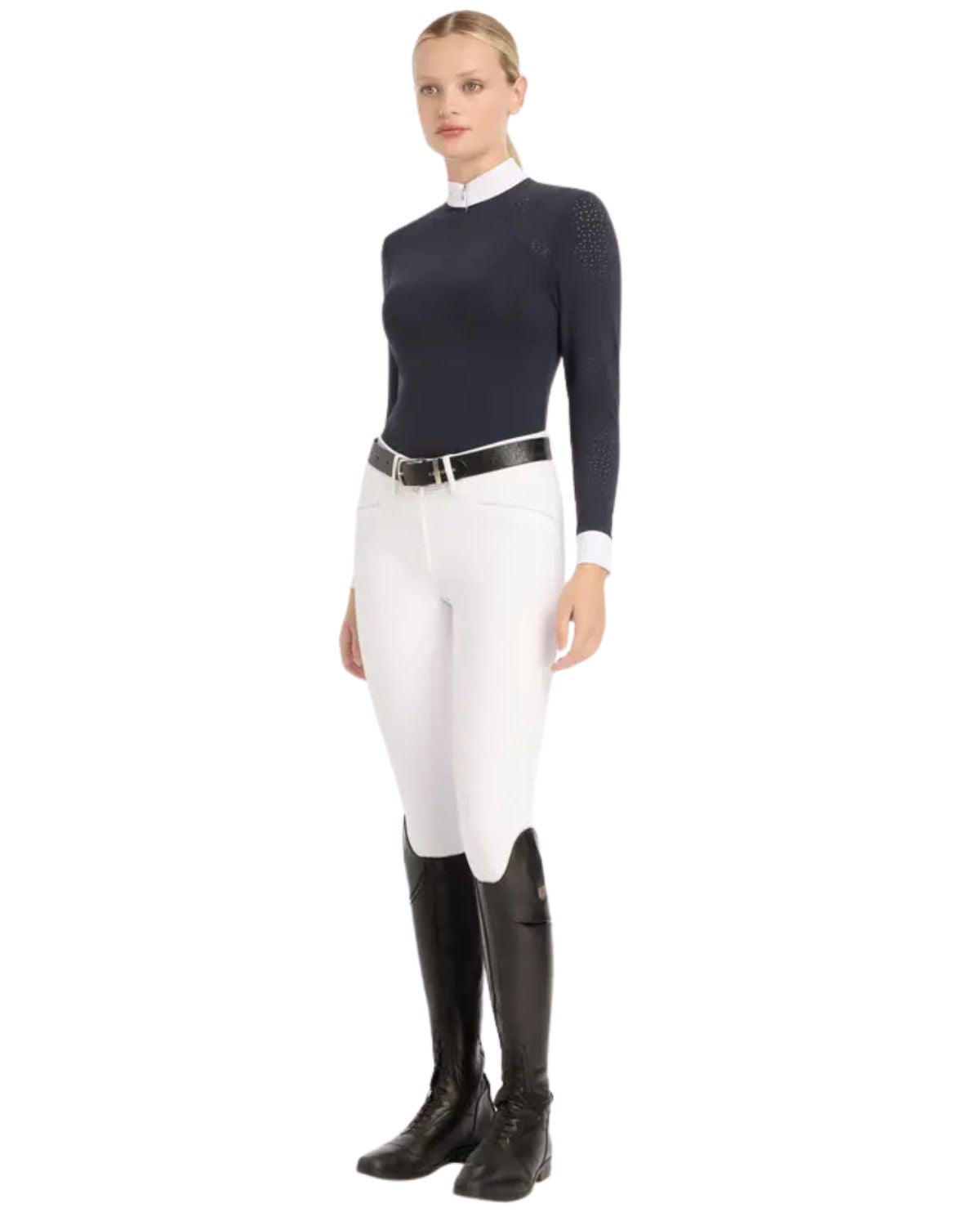 LE MIEUX Olivia Navy Long Sleeve Show Shirt: Elegant & Performance-Driven Equestrian Apparel