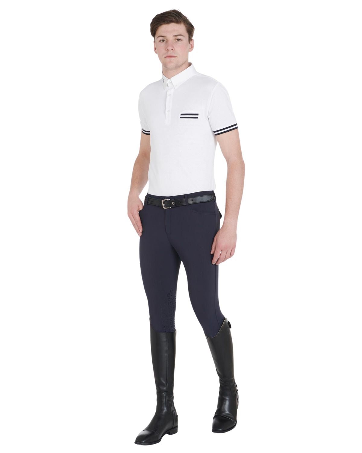 Equestro Men's Slim Fit Grip Breeches With Logo Navy Blazer | Equiflair