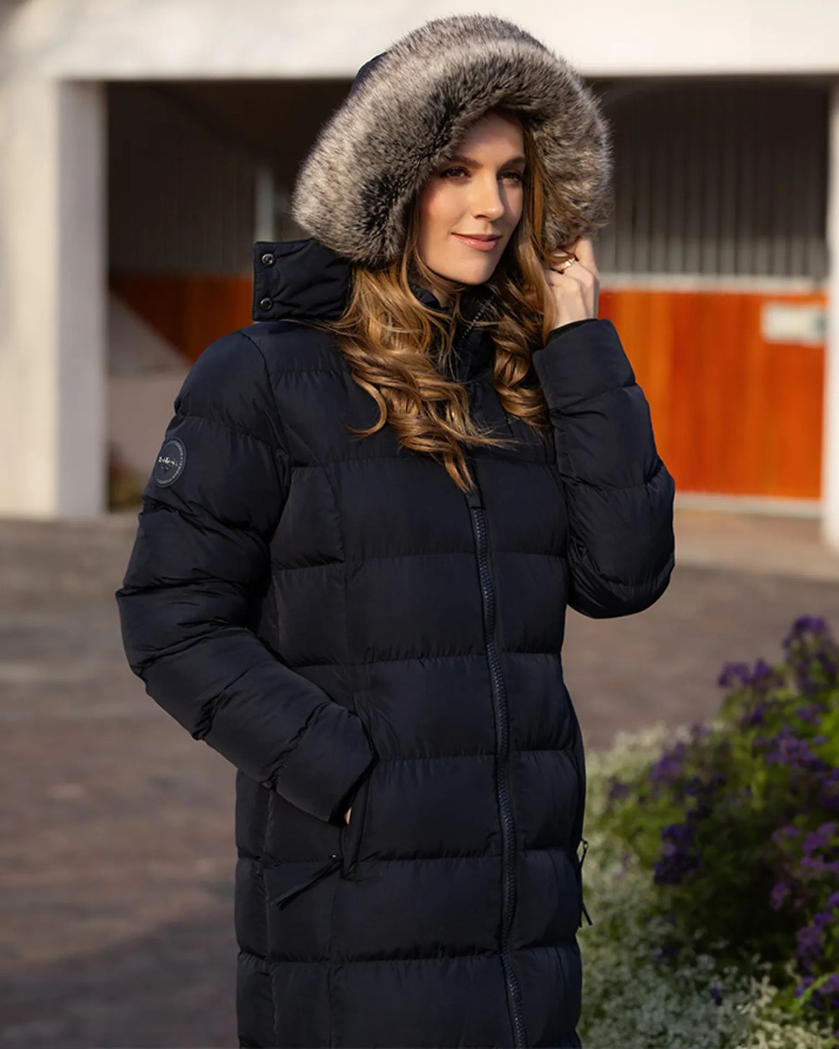 LeMieux Harper Longline Puffer Coat Navy - Women's Winter Coat with Faux Fur Hood, Stylish Outerwear