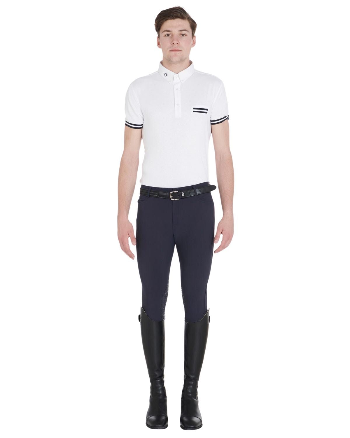 Equestro Men's Slim Fit Grip Breeches With Logo Navy Blazer | Equiflair