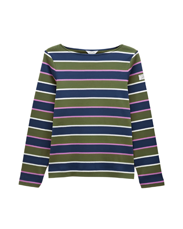 JOULES HARBOUR TOP GREEN MULTI: Striped long sleeve women's top by Equiflair
