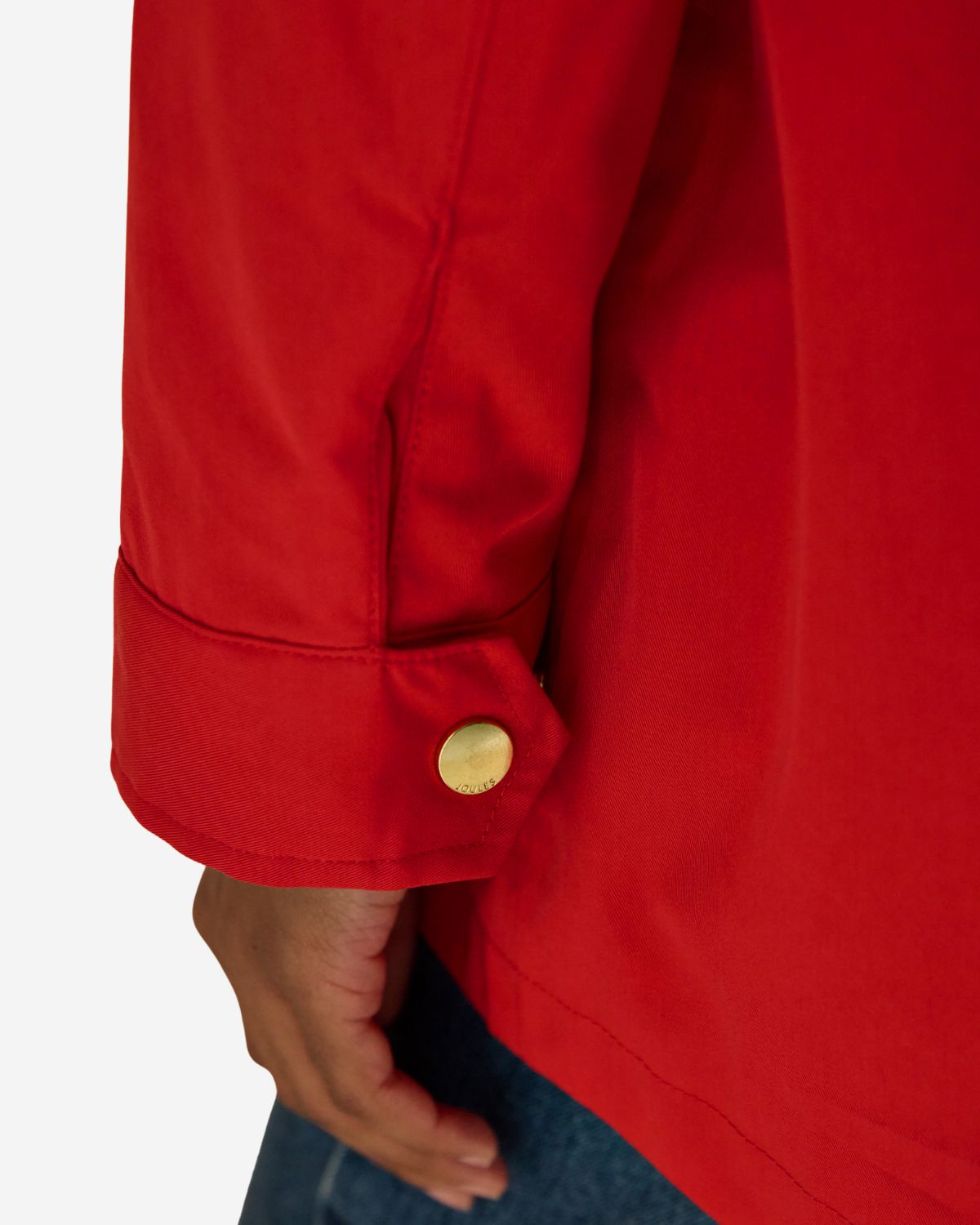 Red Joules Portwell Waterproof Raincoat Sleeve Detail with Gold Button - Equiflair