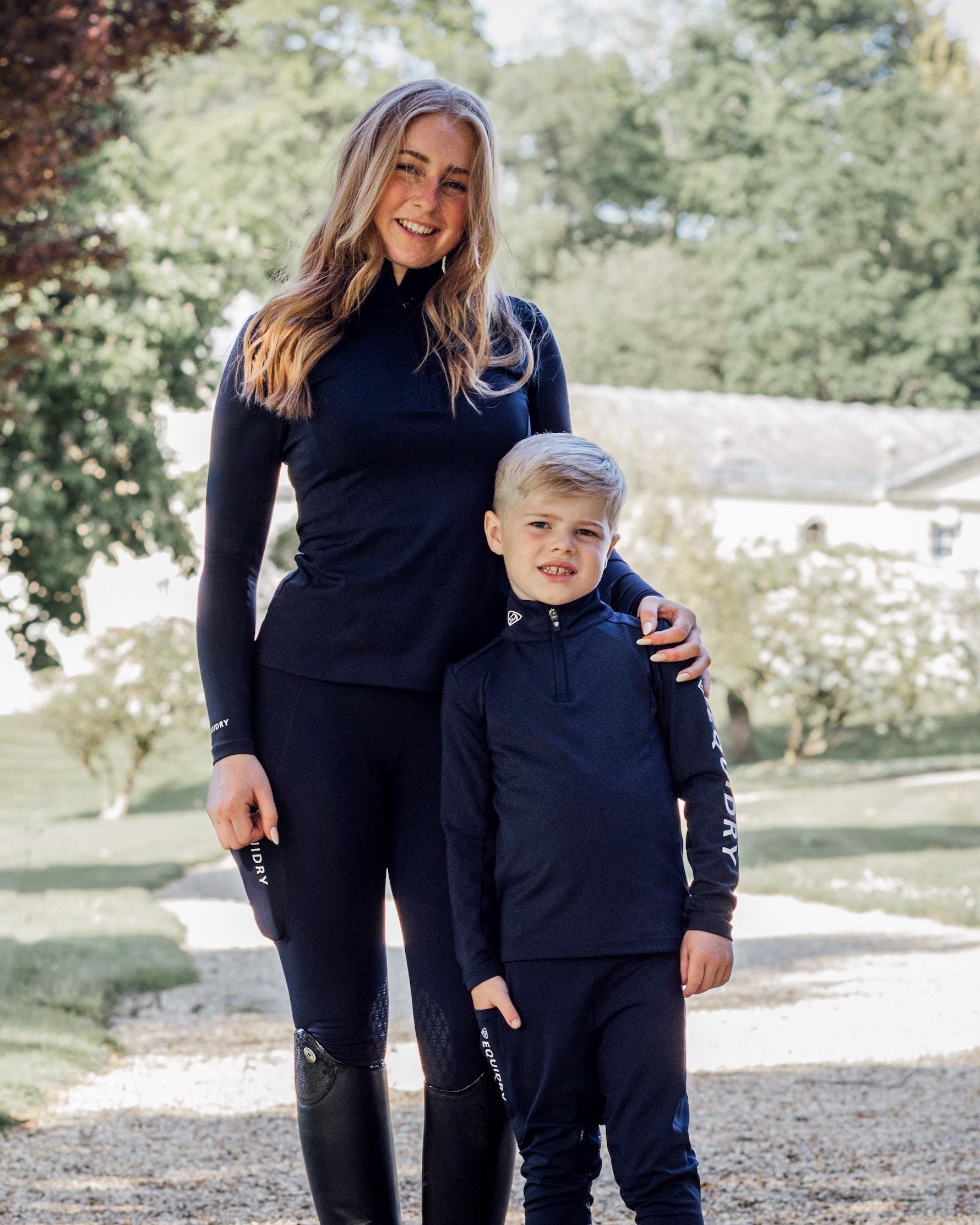 Equidry Children's Water Repellent Base Layer - Navy/White. Equestrian apparel from Equiflair. Stylish riding clothes for kids.